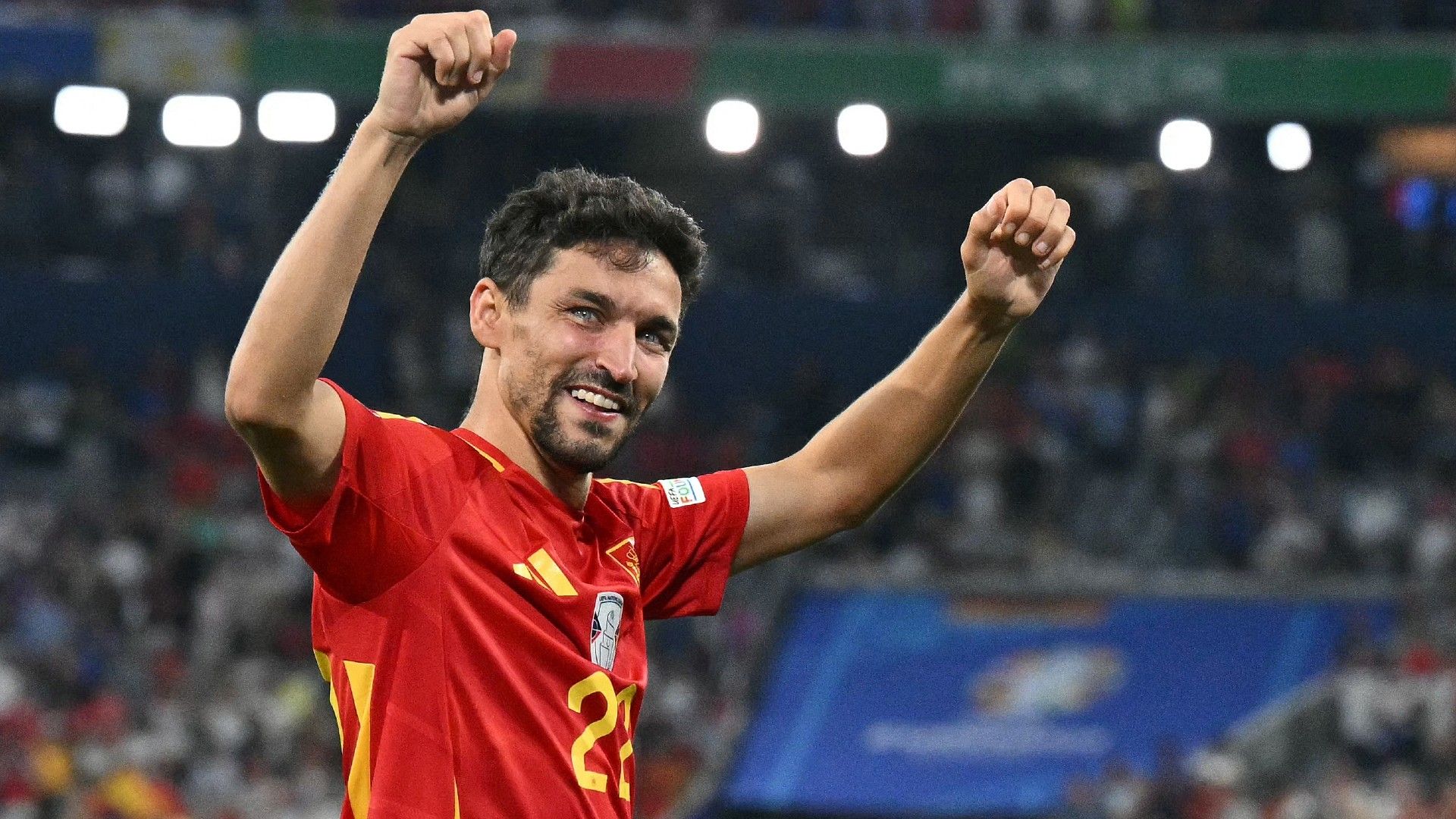 Spain's forward #22 Jesus Navas celebrates at the end 