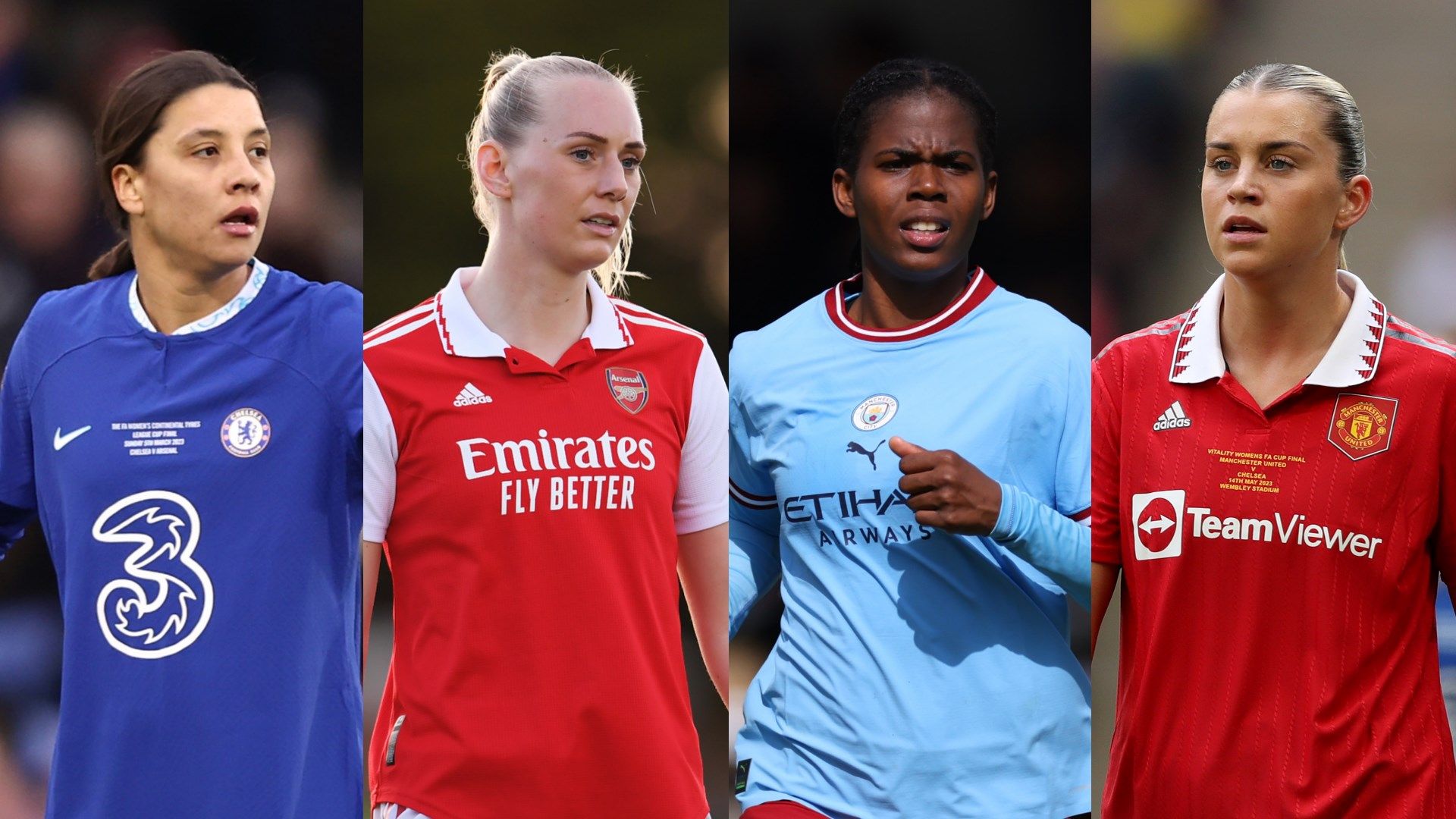 Sam Kerr Stina Blackstenius Bunny Shaw Alessia Russo Chelsea Arsenal Man City Man Utd Women composite