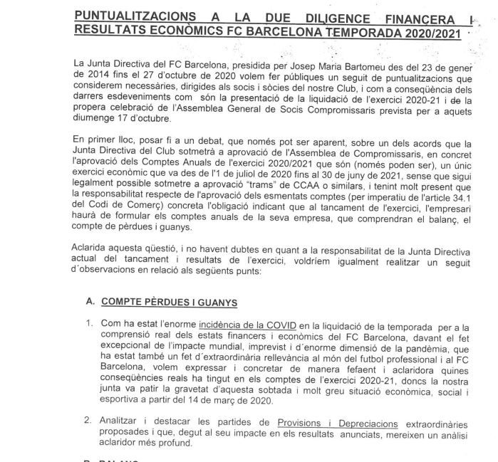 Comunicado Josep María Bartomeu
