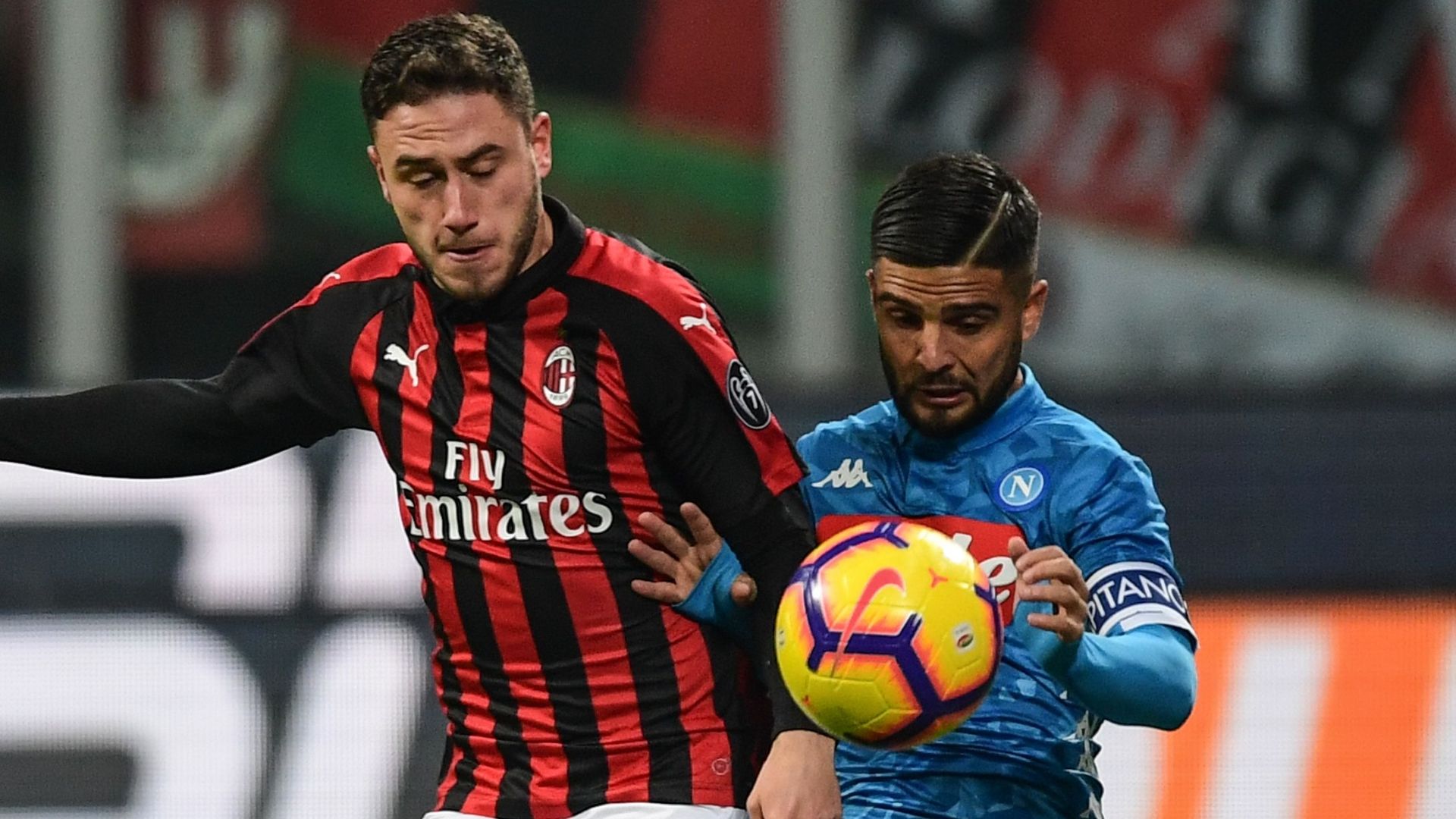Davide Calabria, Lorenzo Insigne, AC Milan vs Napoli