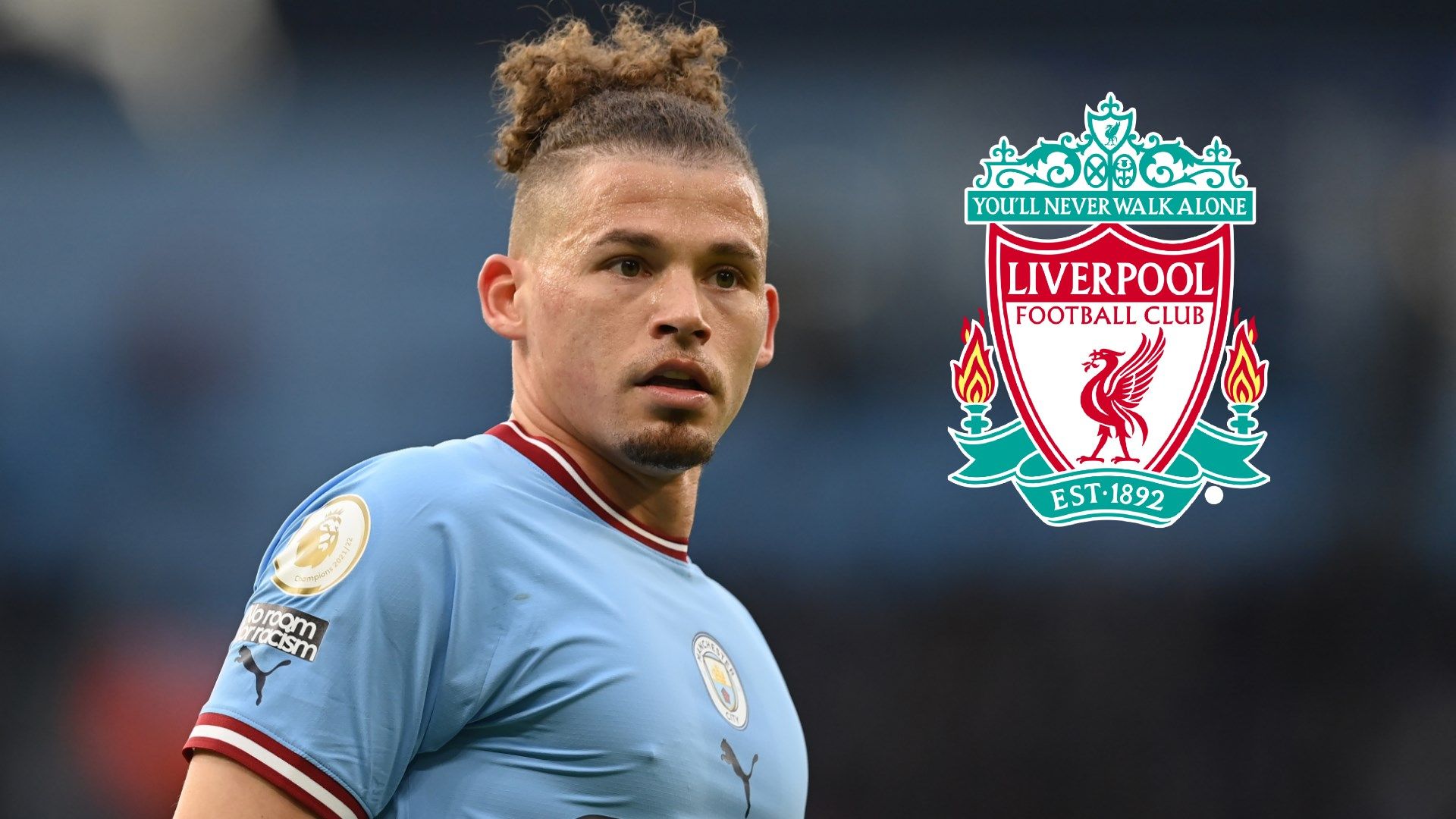 Kalvin Phillips Manchester City w/ Liverpool badge
