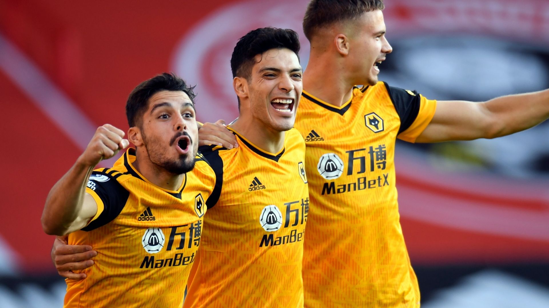 Wolves celebrate Raul Jimenez goal at Sheffield United, Premier League 2020-21