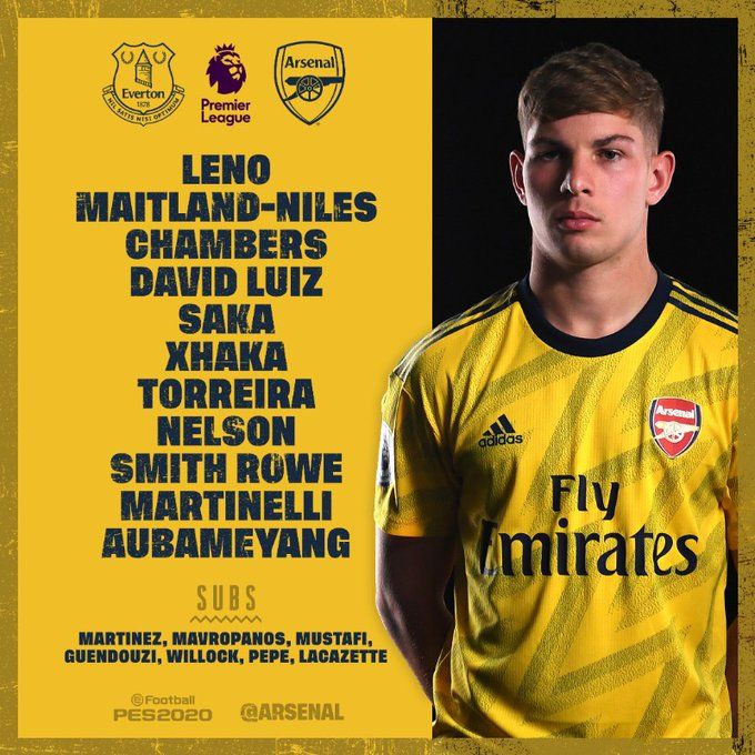 Everton vs Arsenal line up 21122019 EPL