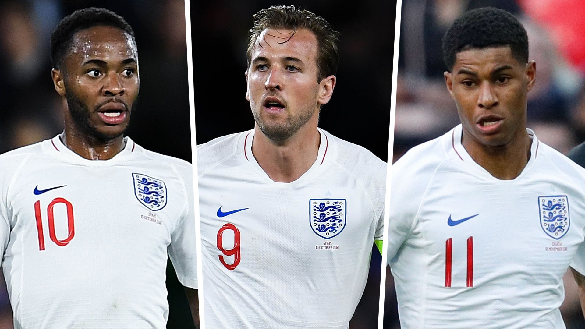 Raheem Sterling Harry Kane Marcus Rashford England composite