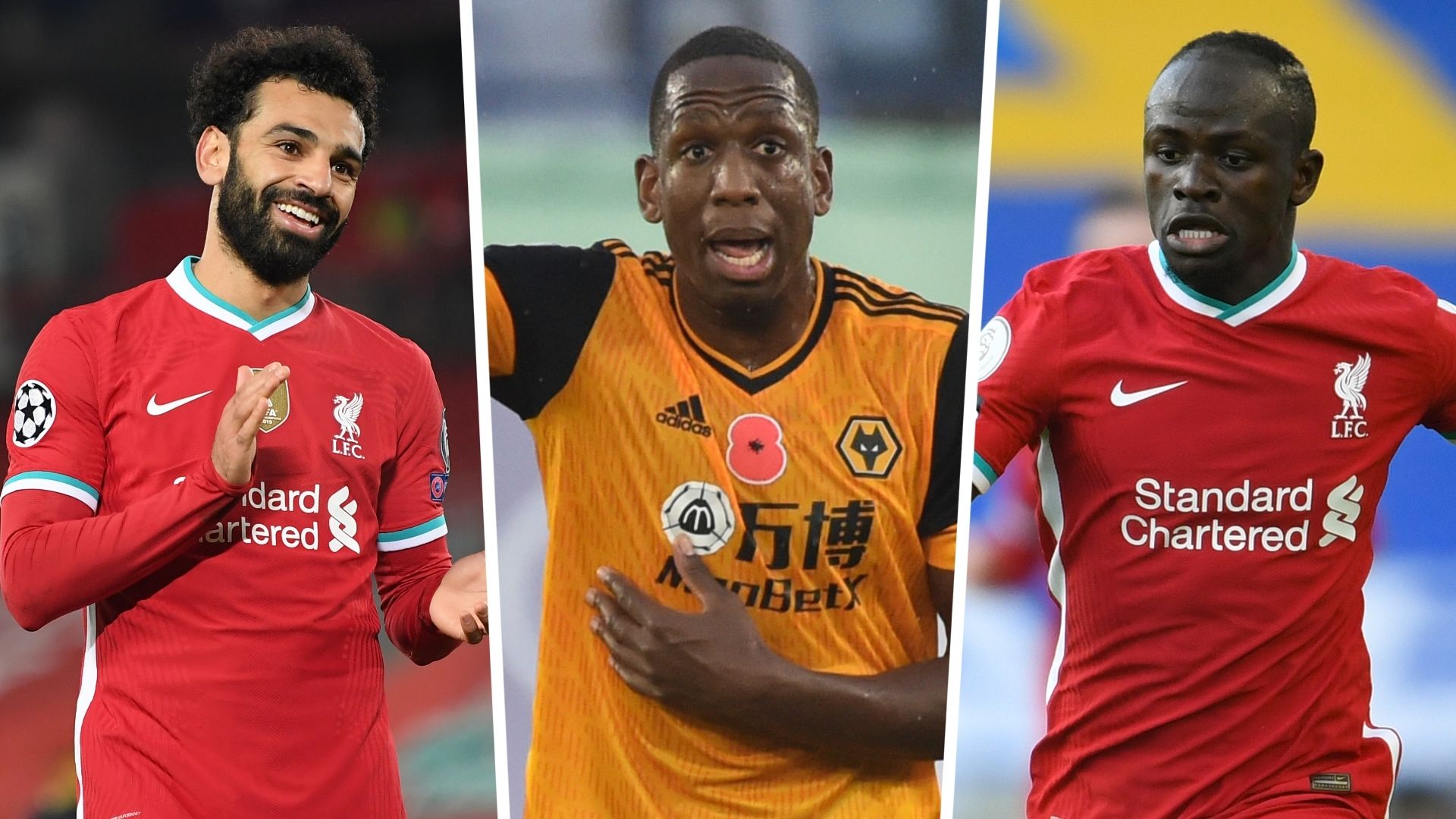 Mohamed Salah & Sadio Mane of Liverpool, Wolves' Willy Boly