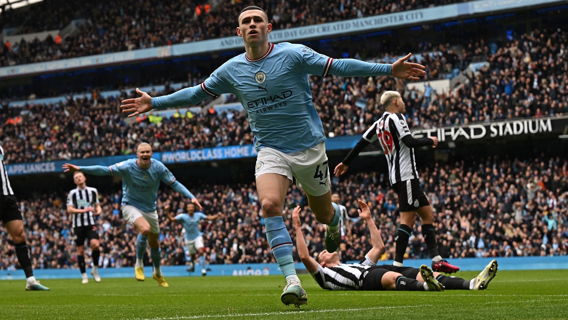 Phil Foden celebrates Manchester City Newcastle Premier League 2022-23