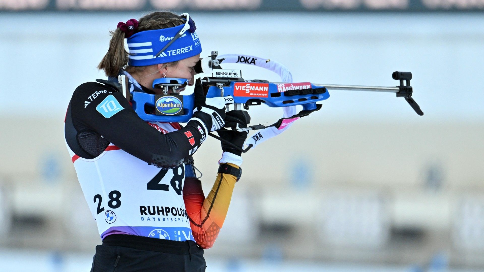 Germany's Franziska Preuss warms up at the shooting range