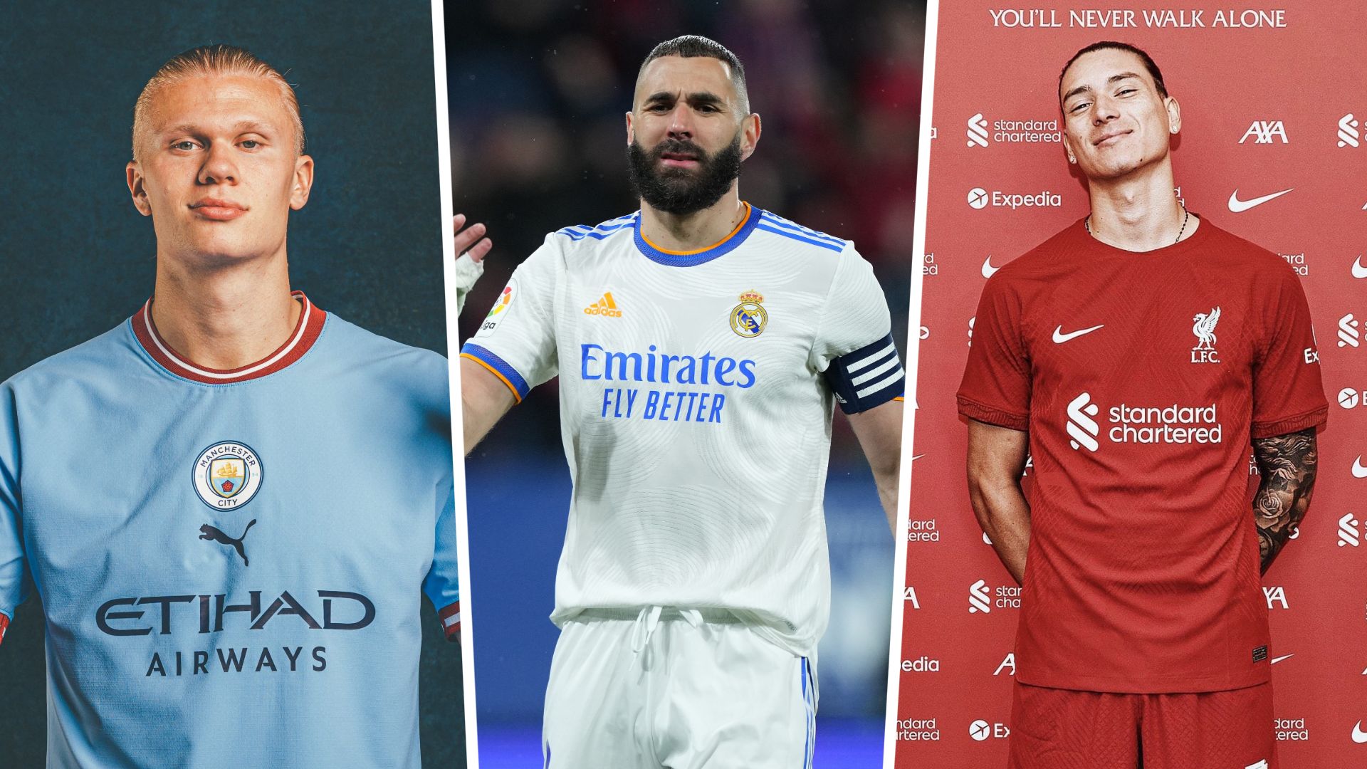 Haaland Benzema Nunez GFX