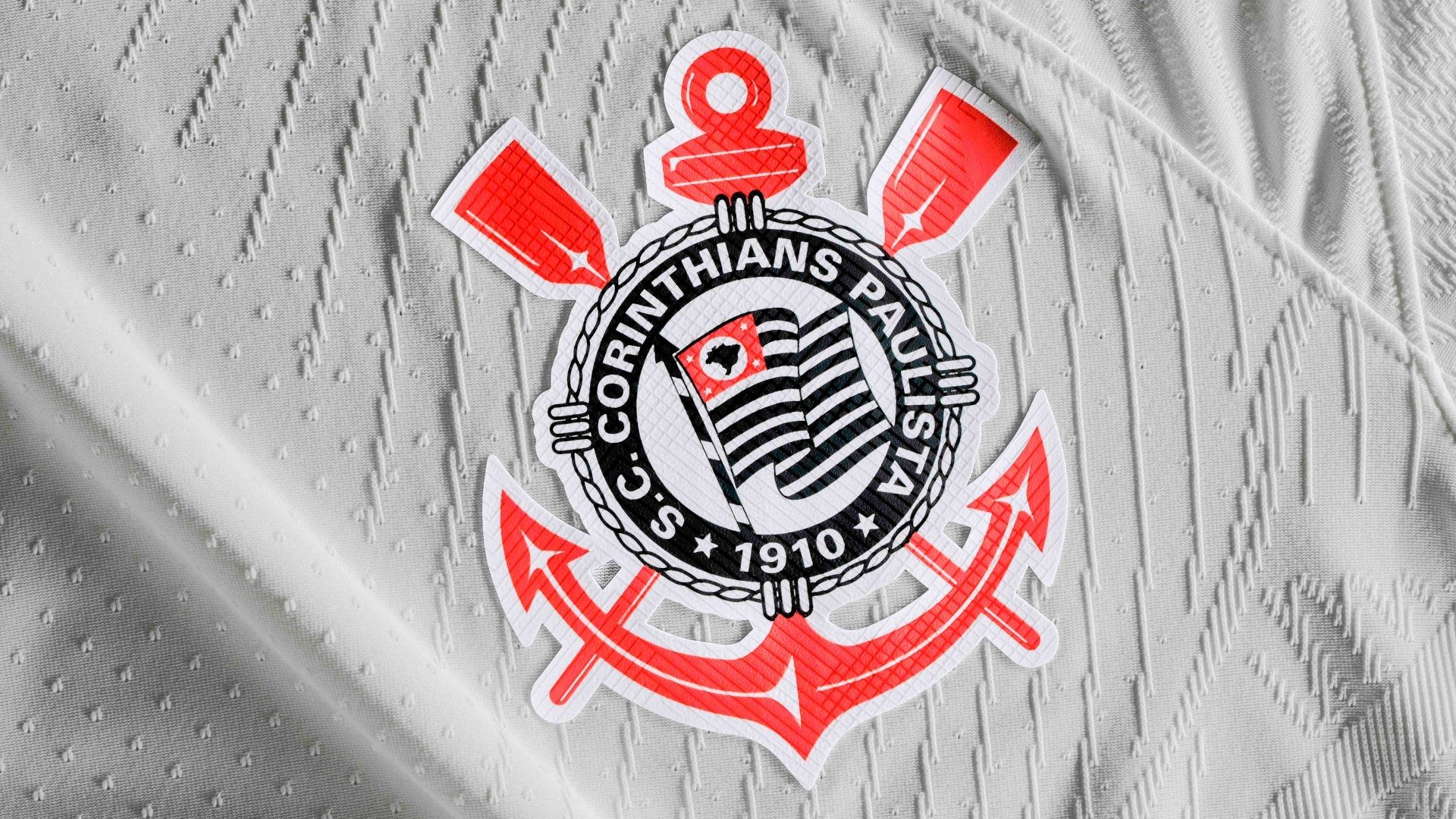 Escudo do Corinthians, detalhe da nova camisa titular, 2023