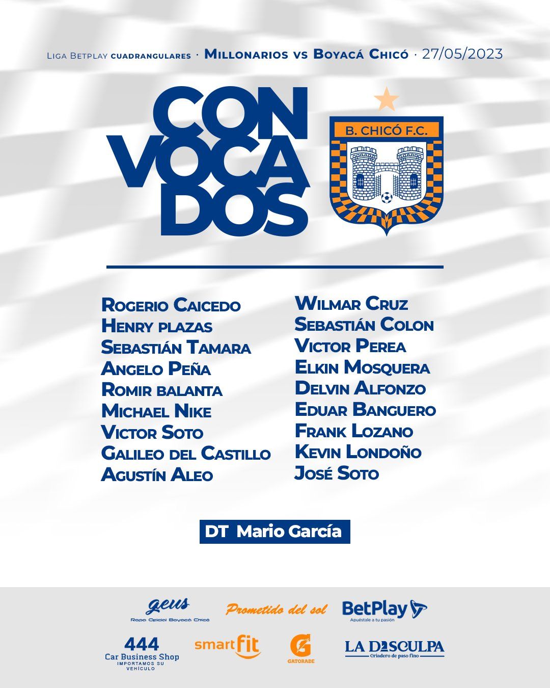 Convocados Chicó Fecha 22 Liga BetPlay 2023
