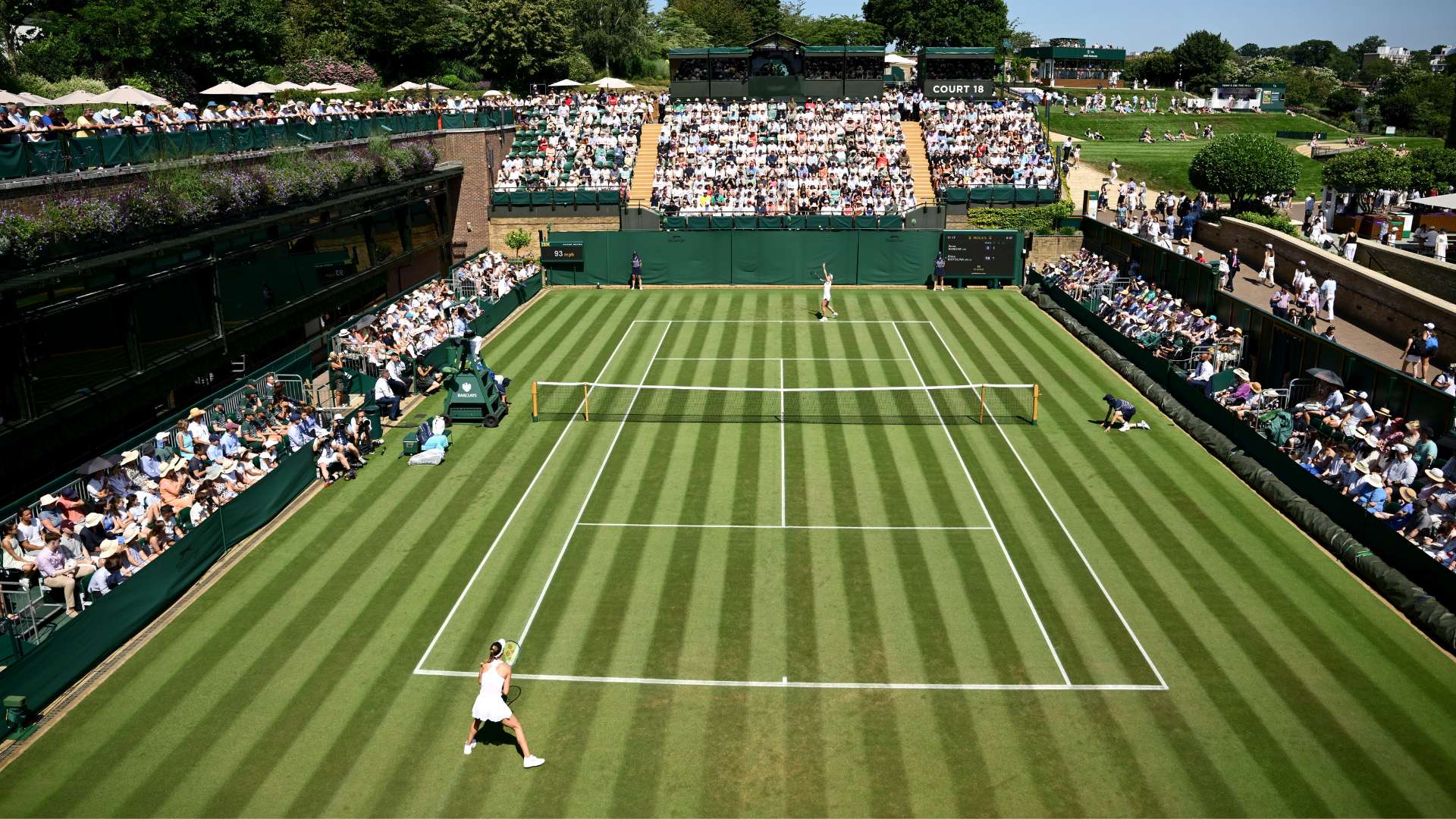 A general view of Court 18 as Elina Svitolina of Ukraine serves against Anna Bondar of Hungary