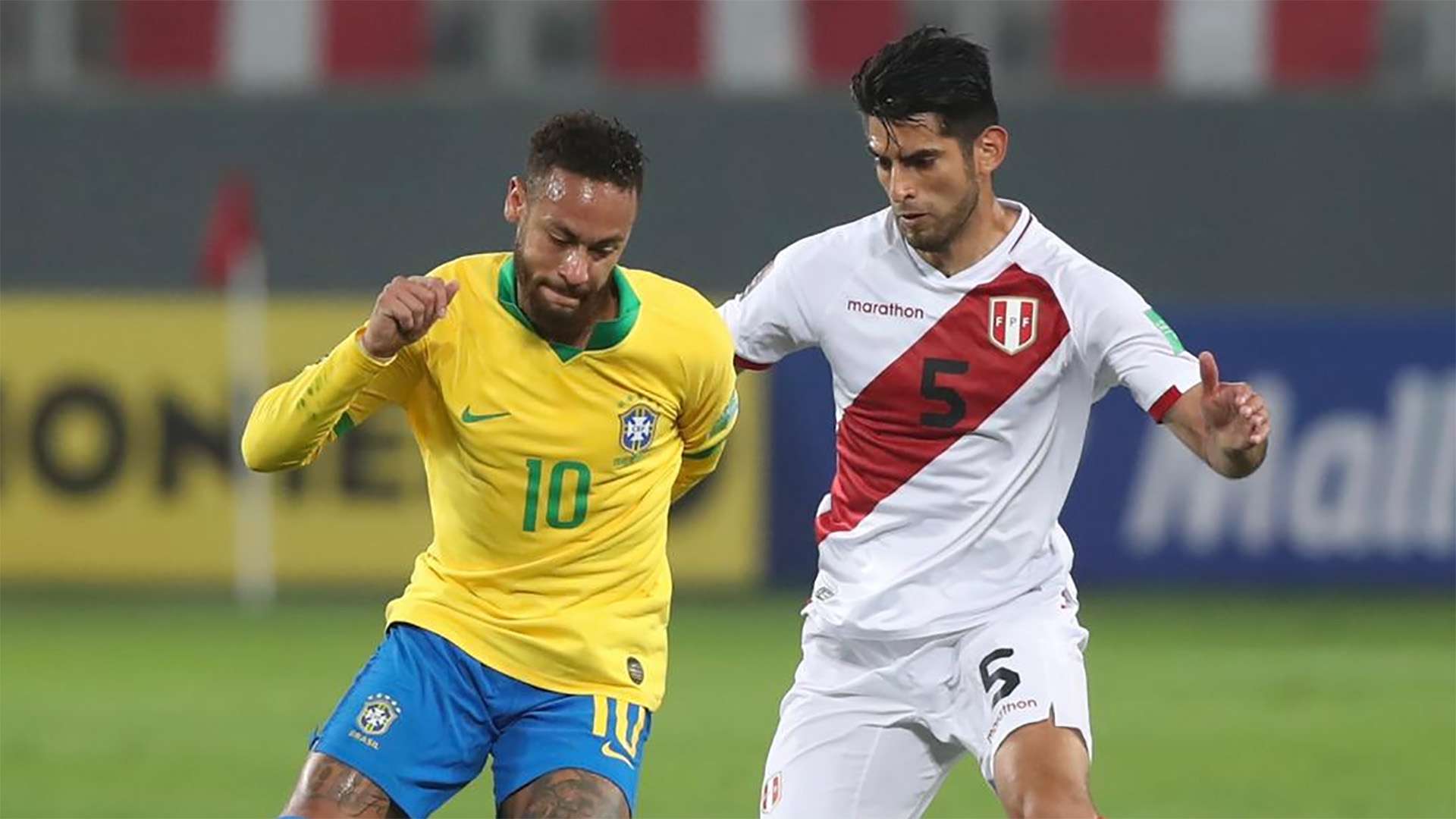 Neymar e Carlos Zambrano Peru Brasil Eliminatórias 13102020