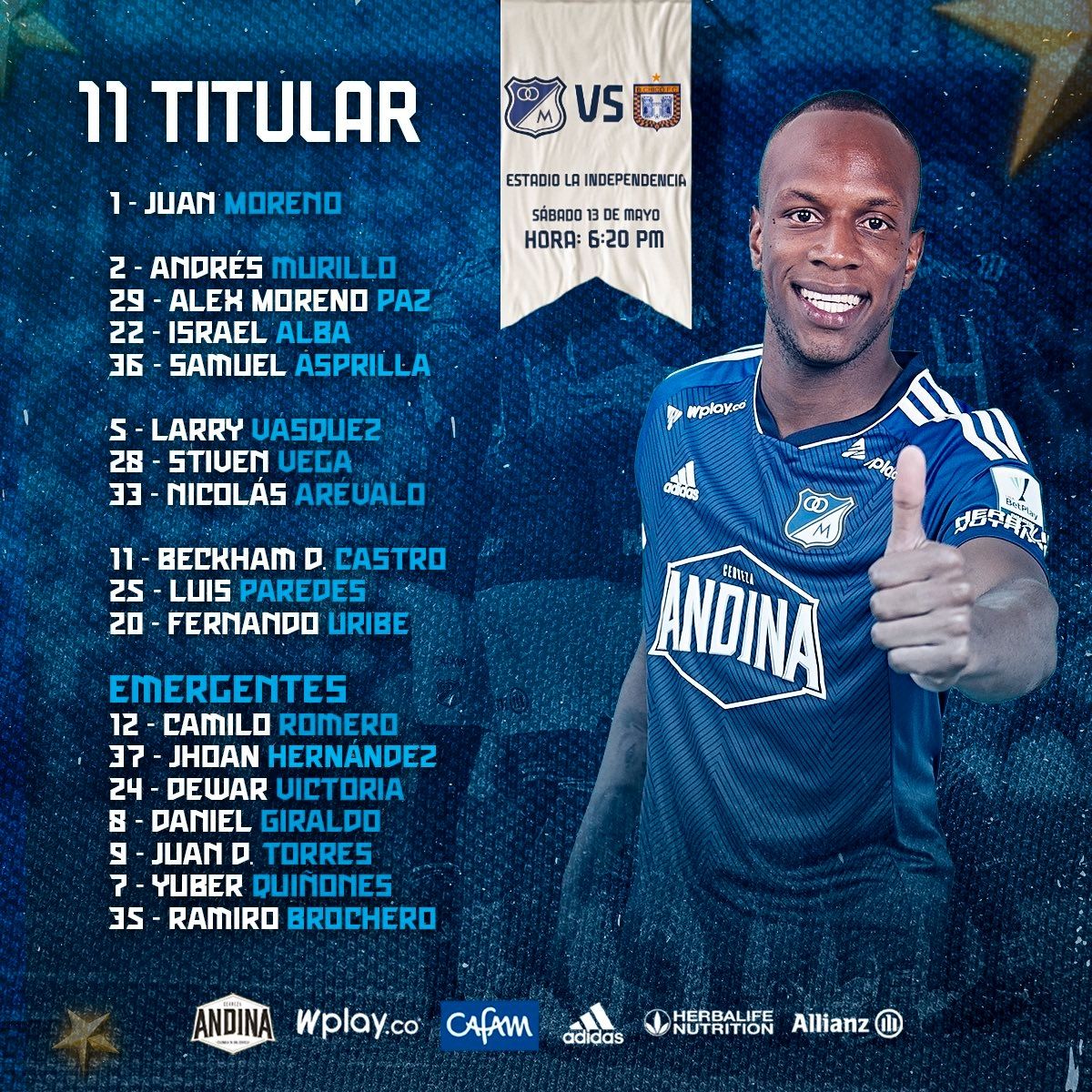 Nómina Millonarios Fecha 19 Liga BetPlay 2023