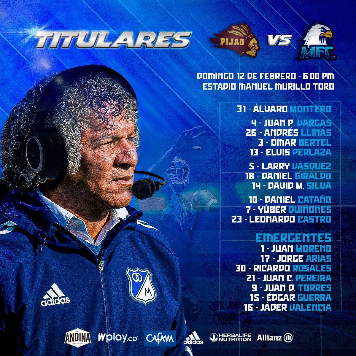 Nómina Millonarios Fecha 4 Liga BetPlay 2023 I