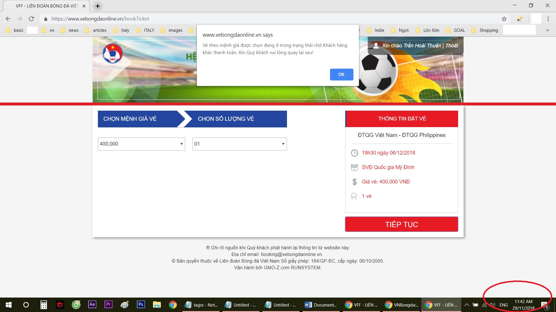 Vé online ĐT Việt Nam - Philippines
