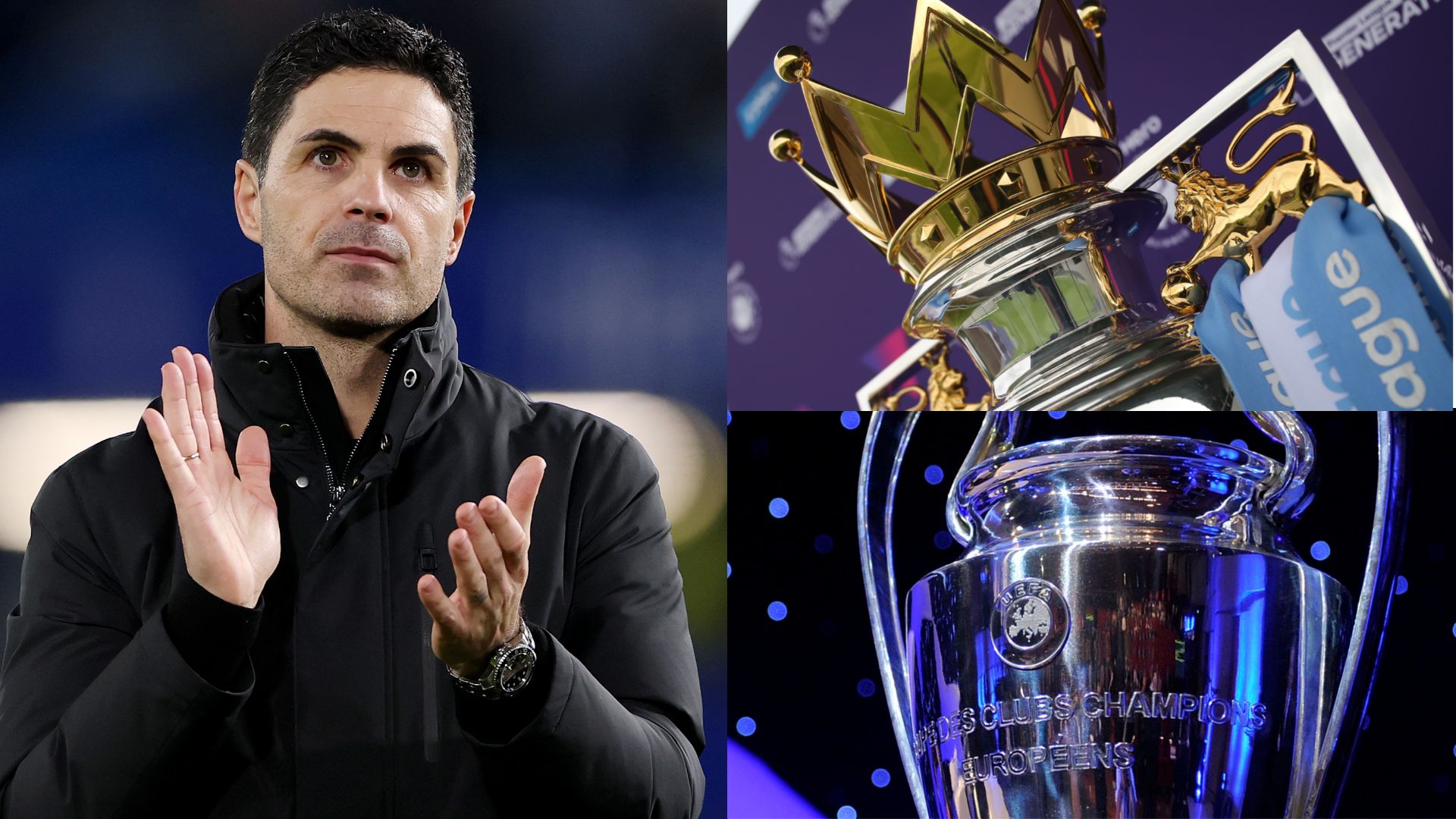 Mikel Arteta Premier League Champions League trophy
