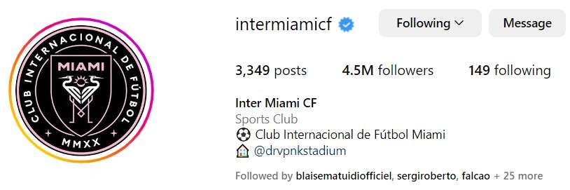 Inter Miami Instagram followers