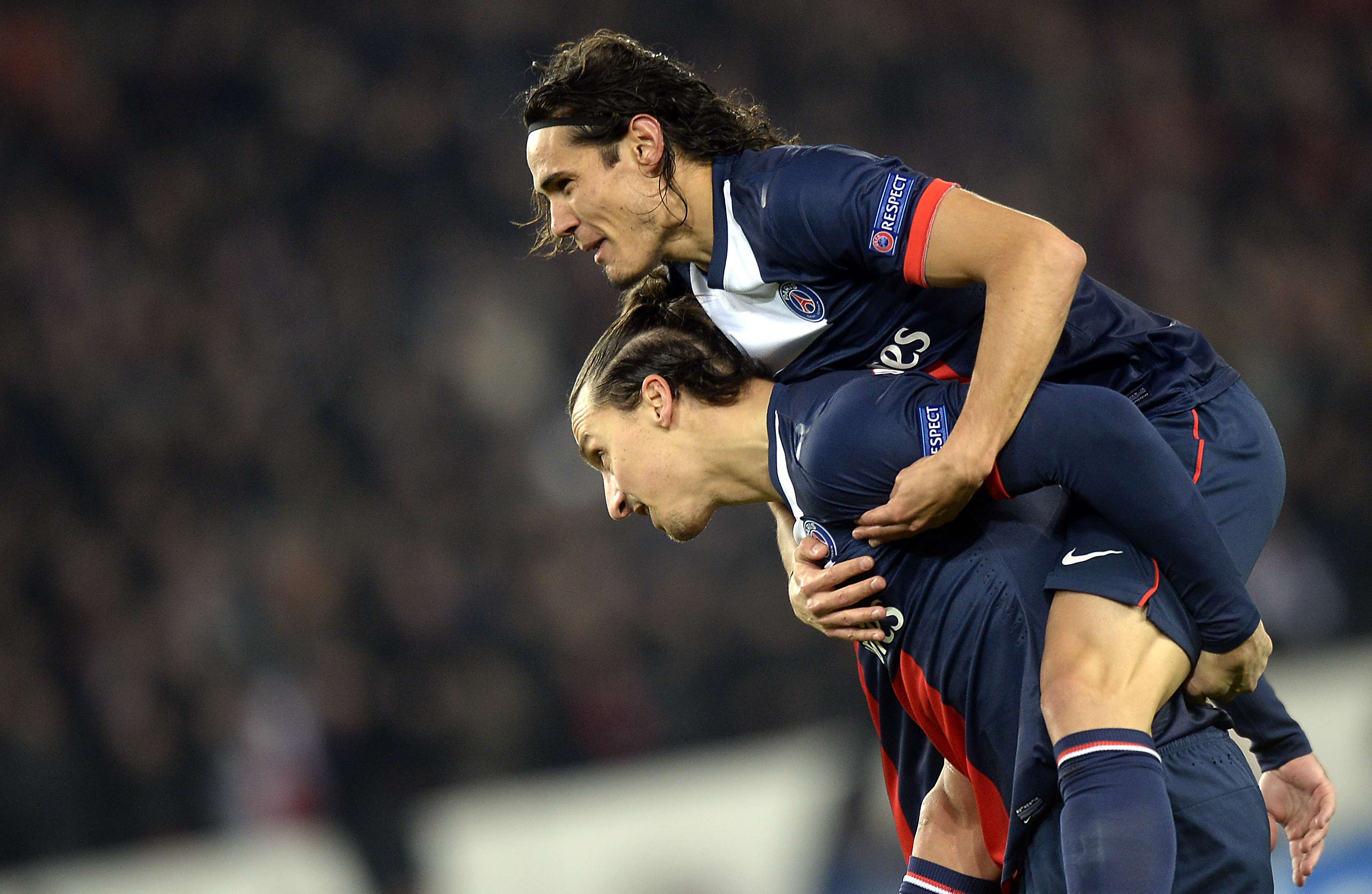 Paris-Saint Germain players Zlatan Ibrahimovic and Edinson Cavani