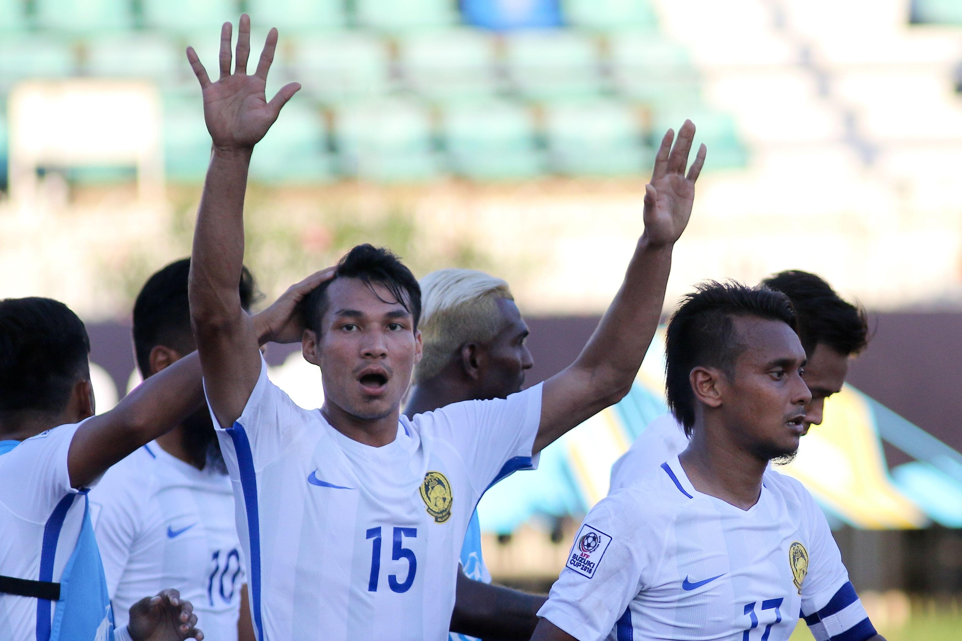 Malaysian players celebrating a goal in the Malaysia v Cambodia match - 2016 AFF Suzuki Cup 20/11/16