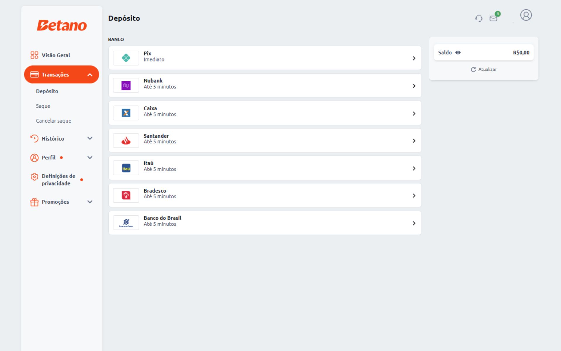 Betano métodos de pagamento