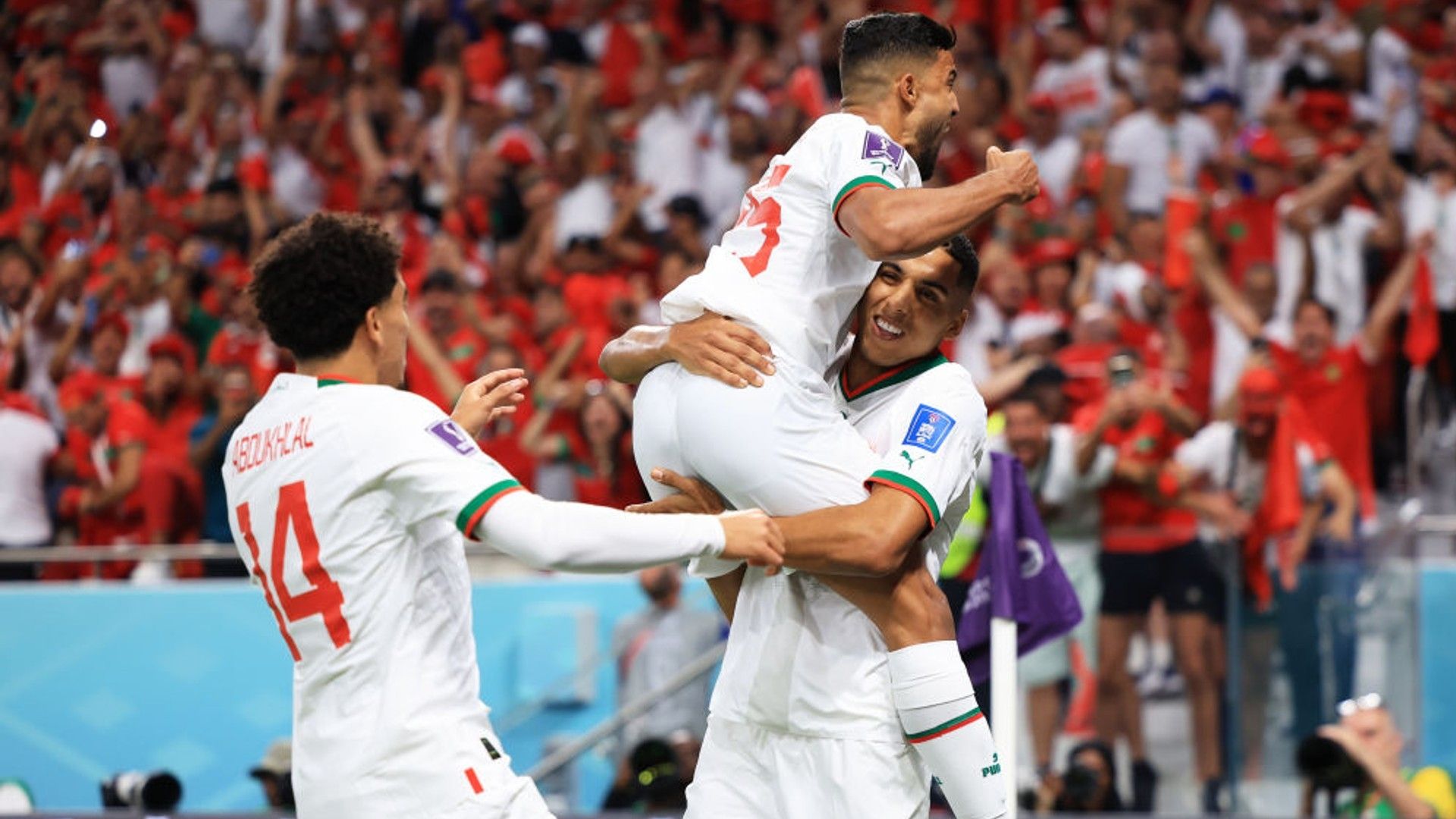 Morocco celebrate vs Belgium.