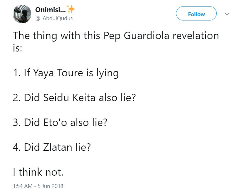 Reactions Yaya Toure Pep Guardiola