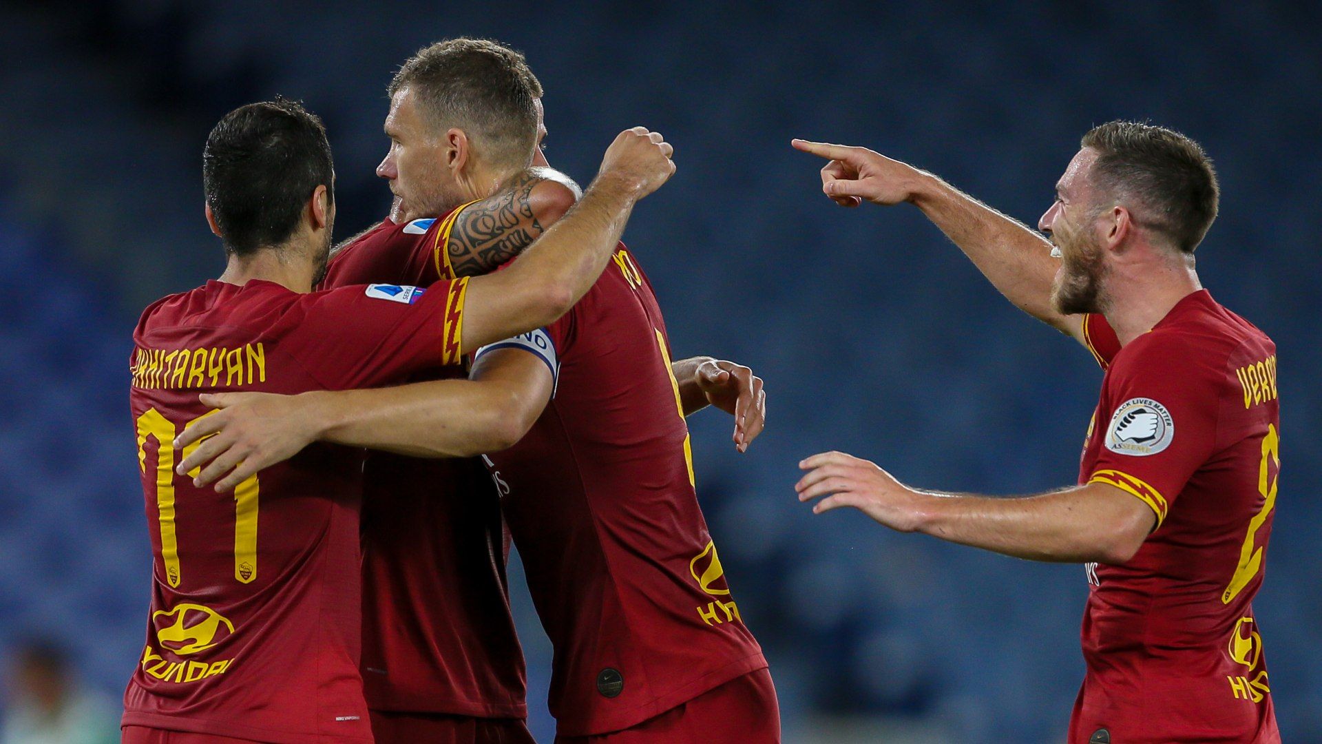 Henrikh Mkhitrayan Edin Dzeko Roma Inter Serie A