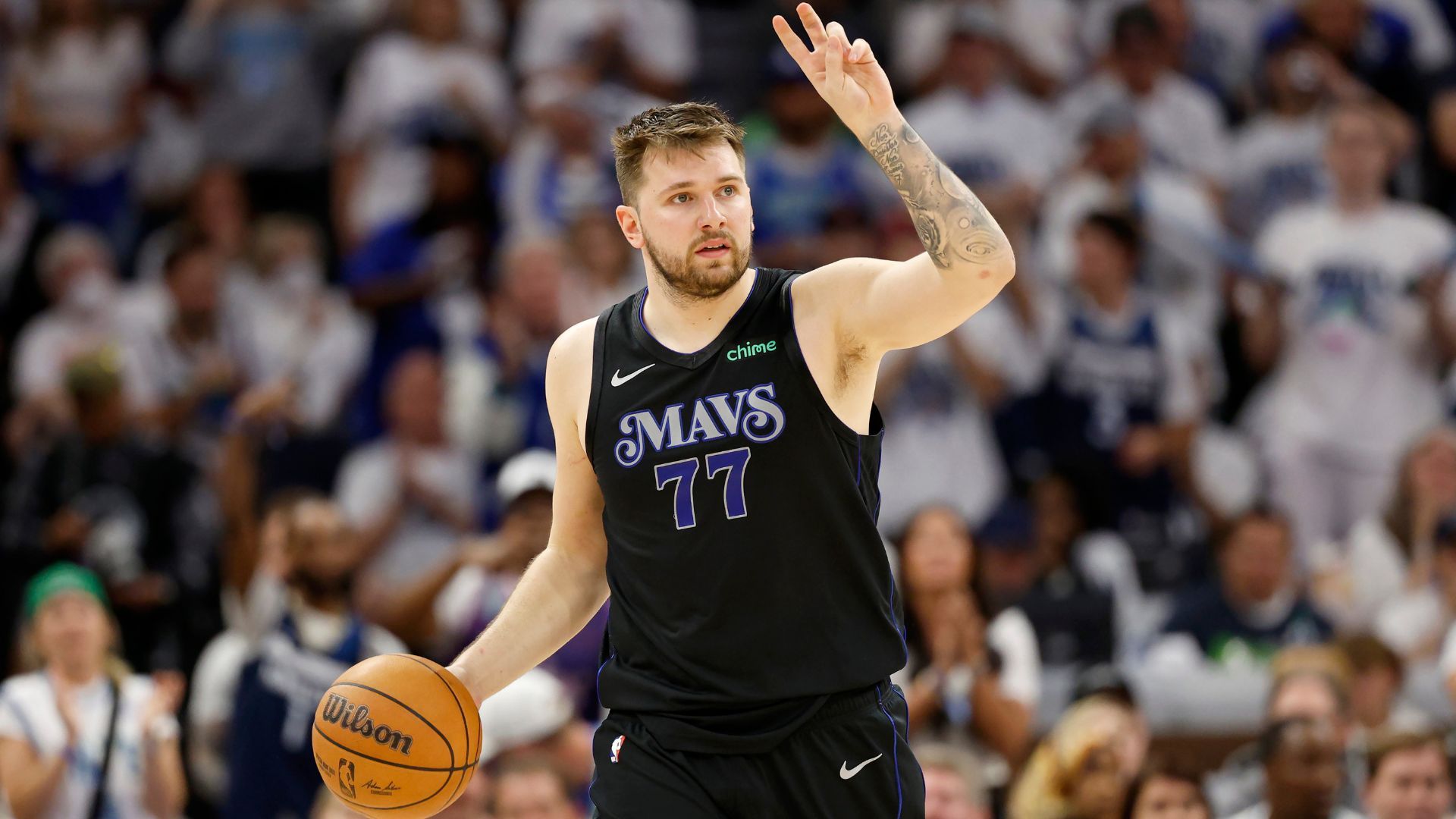 Luka Doncic #77 of the Dallas Mavericks 