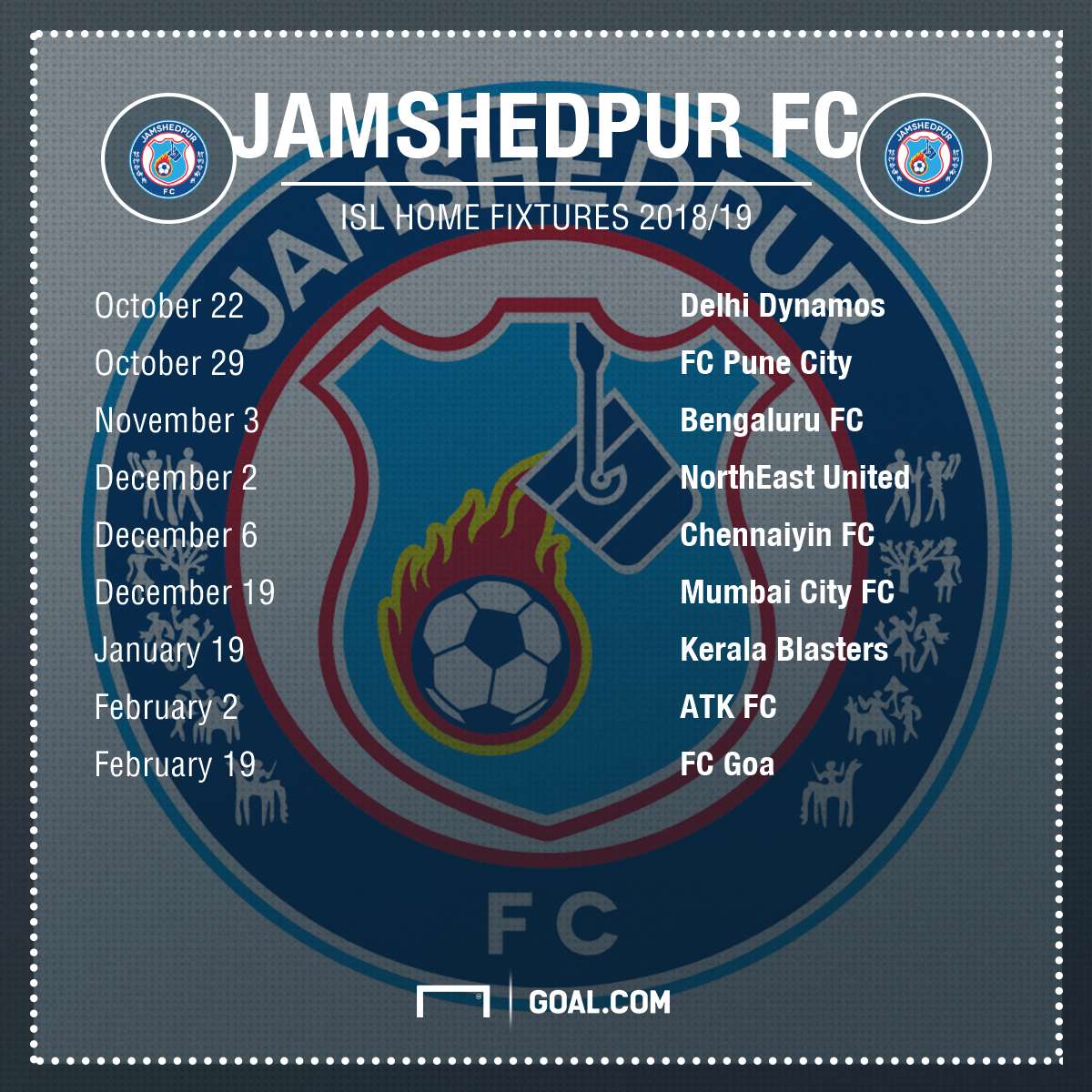 Jamshedpur FC home fixtures ISL 2019/20