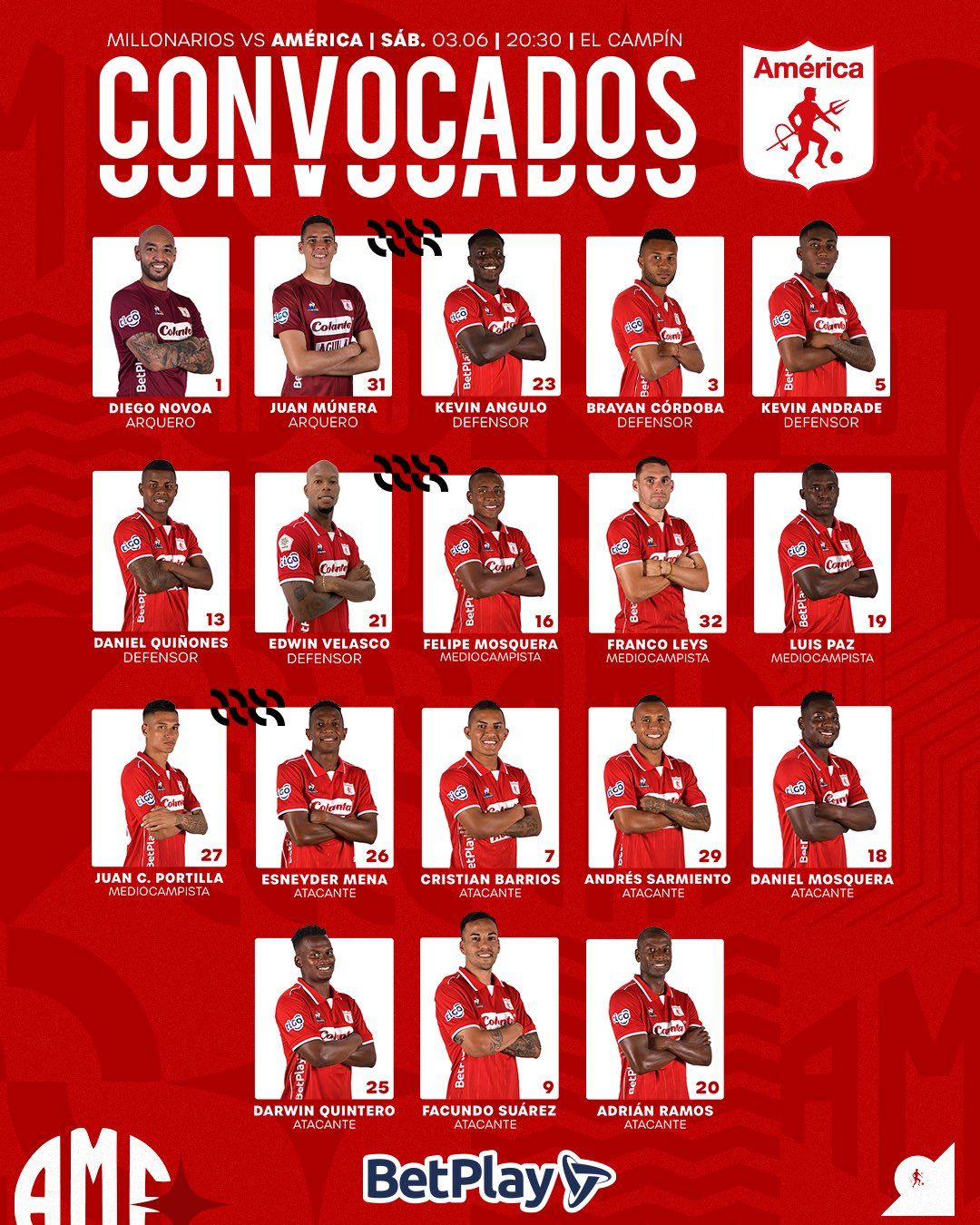 Convocados América de Cali Fecha 24 Liga BetPlay 2023