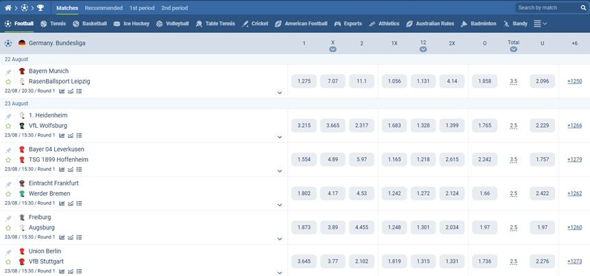 1xBet Bundesliga Predictions
