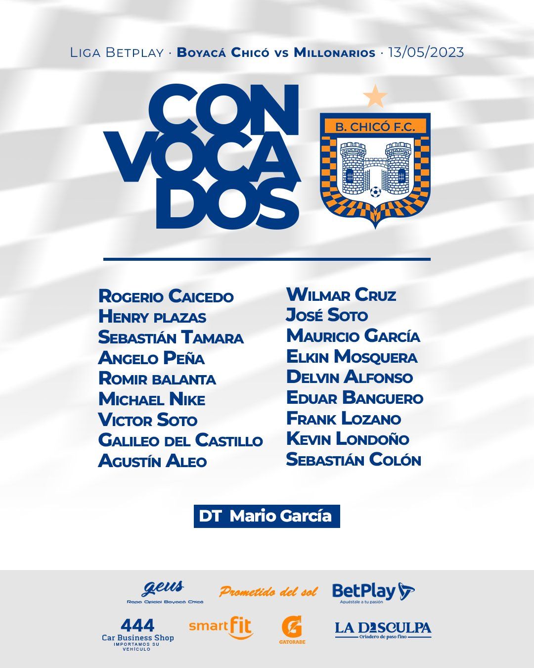 Convocados Chicó Fecha 19 Liga BetPlay 2023