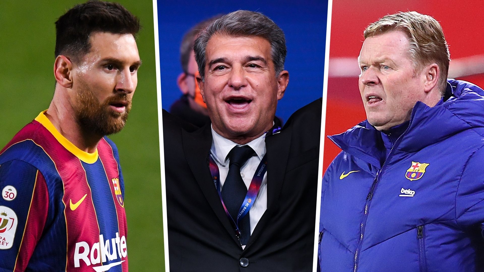 Lionel Messi Joan Laporta Ronald Koeman Barcelona GFX