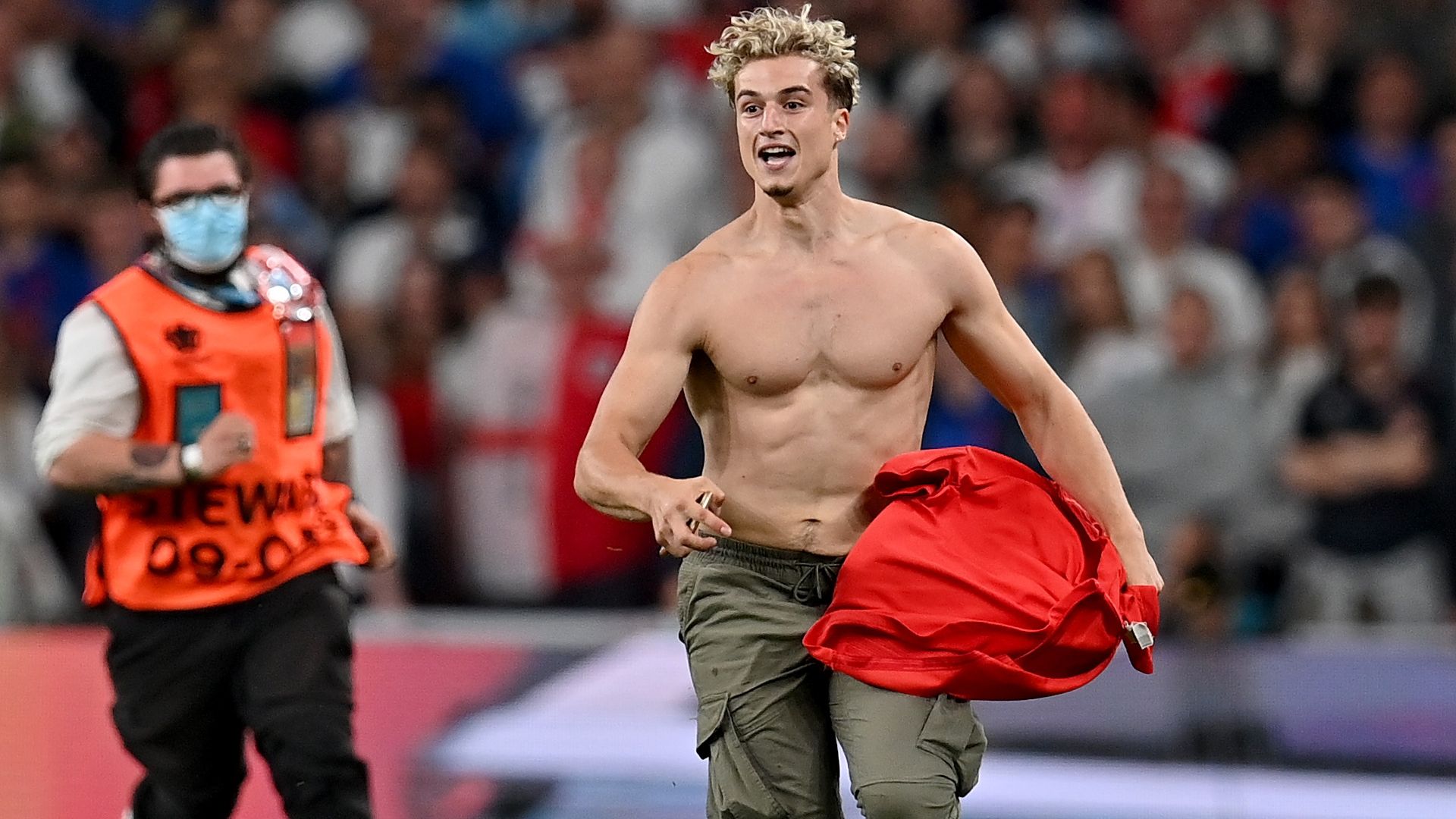 Pitch invasion fan Italy England Euro