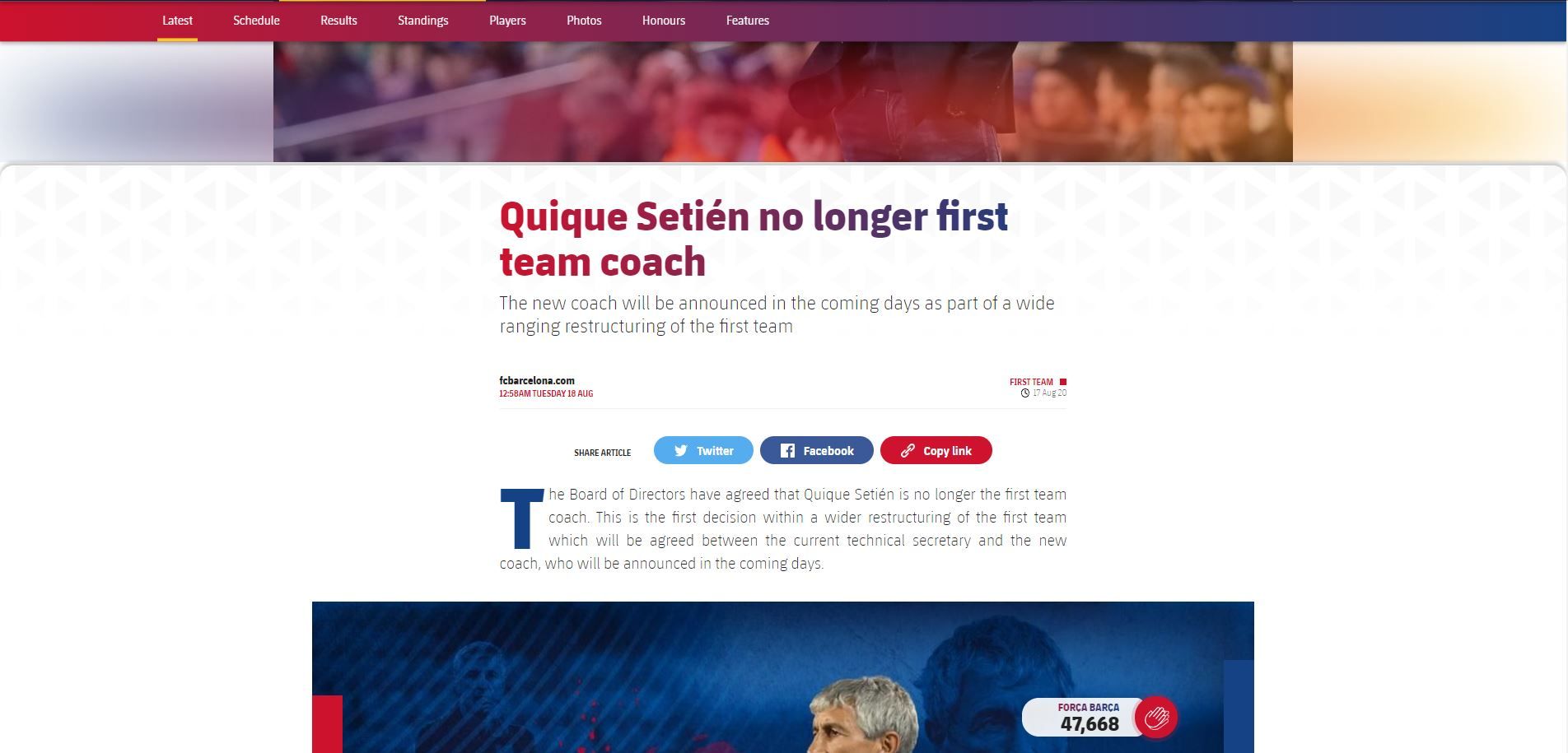 Barca announce sacking of Setien