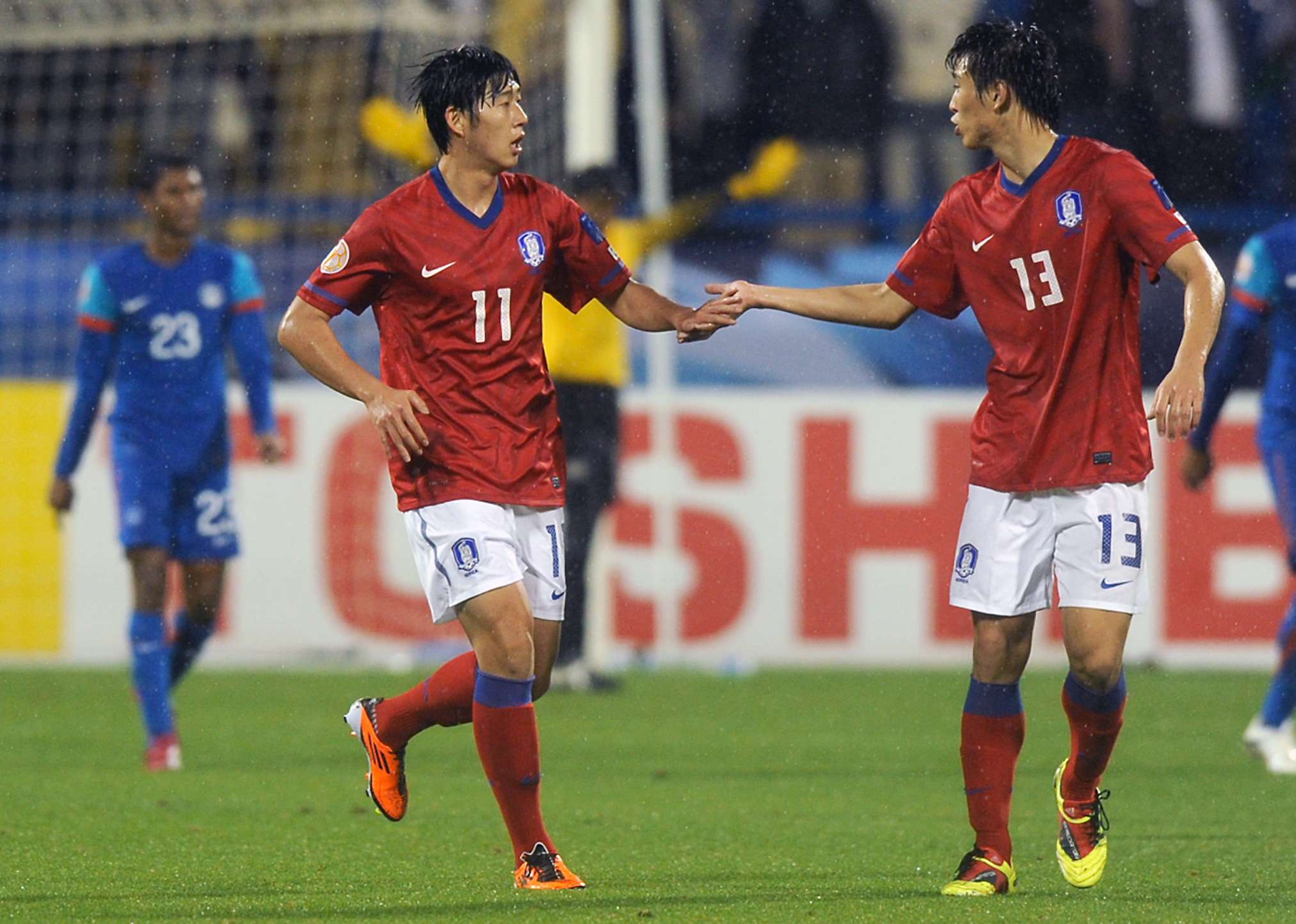 Son Heung-min scoring against India for South Korea 2011 Asian Cup