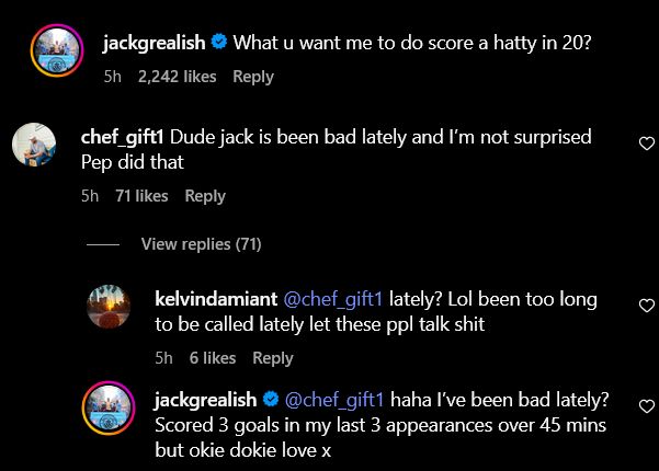 Jack Grealish Comments Instagram