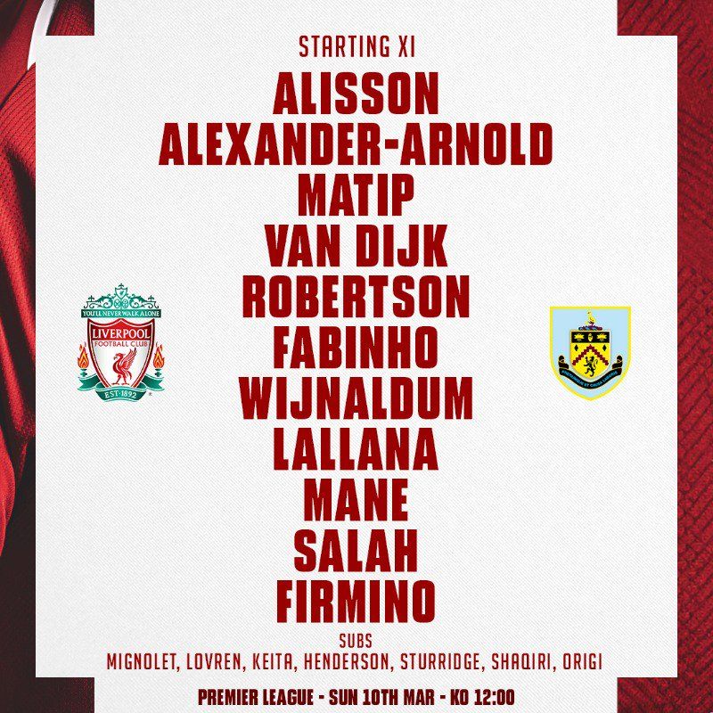 Liverpool Burnley Premier League 100319