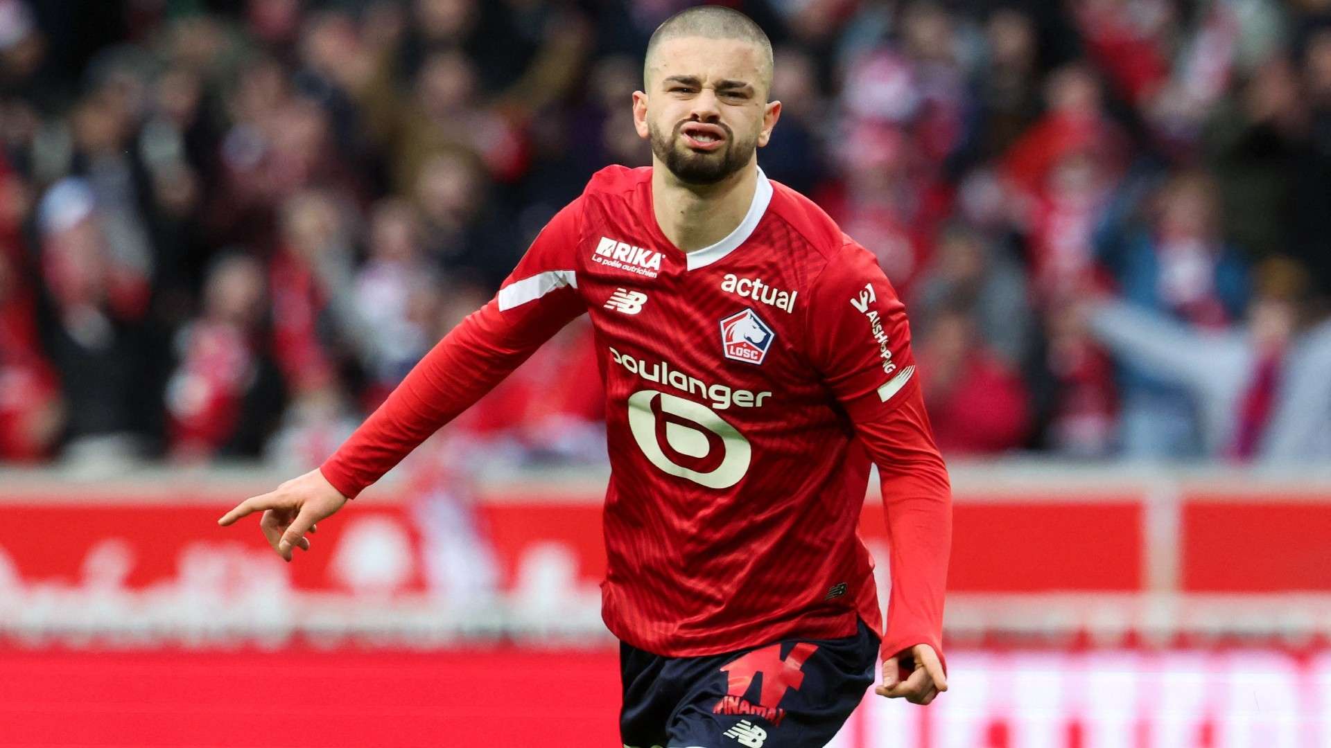 Lille's Kosovar midfielder #23 Edon Zhegrova celebrates after scoring