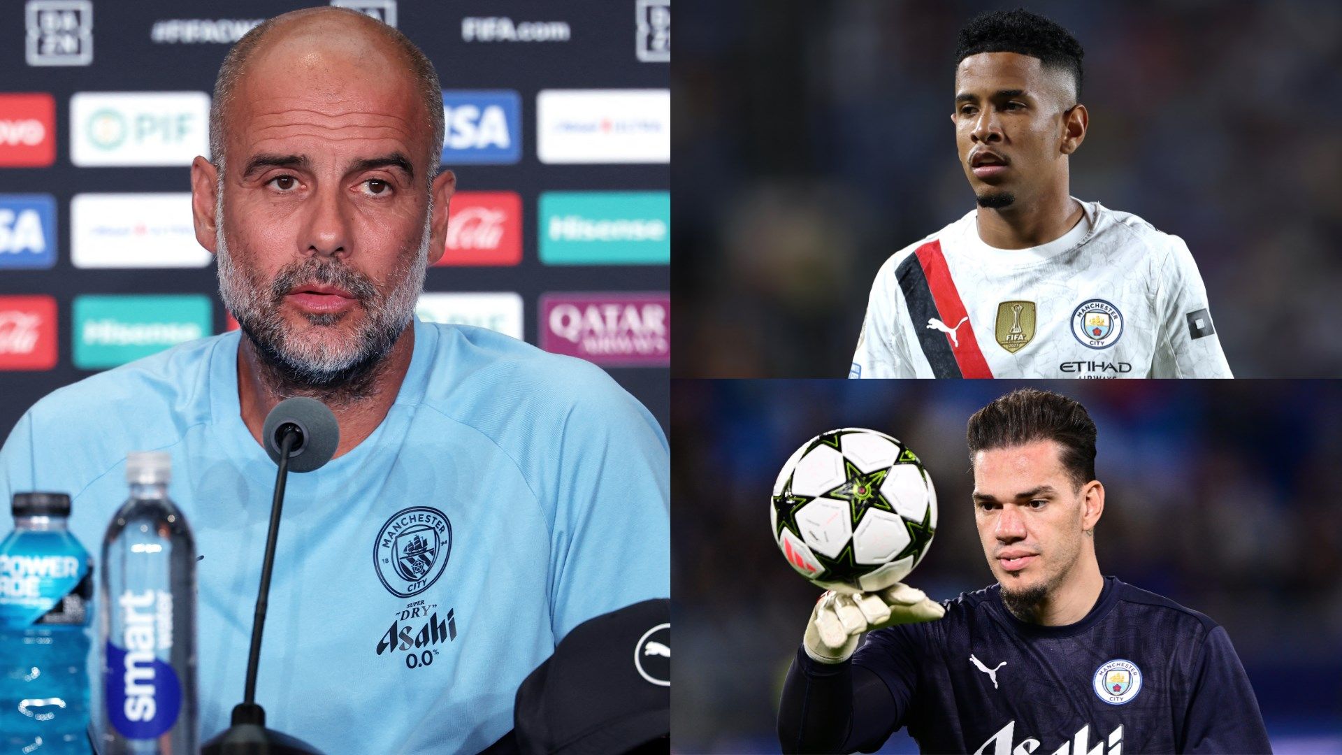 Pep Guardiola Savinho Ederson Man City