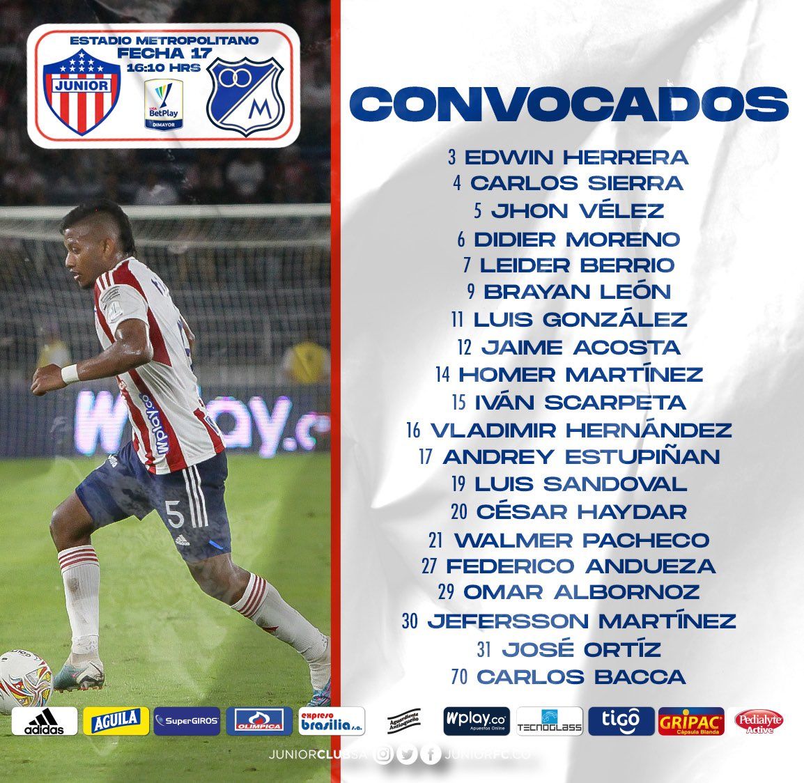 Convocados Junior Fecha 17 Liga BetPlay 2023