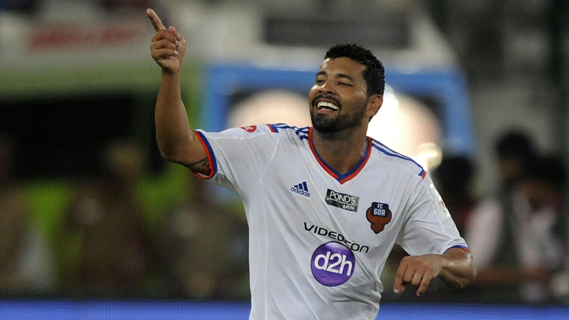 Andre Santos of FC Goa celebrates a goal during ISL match against Chennaiyin FC