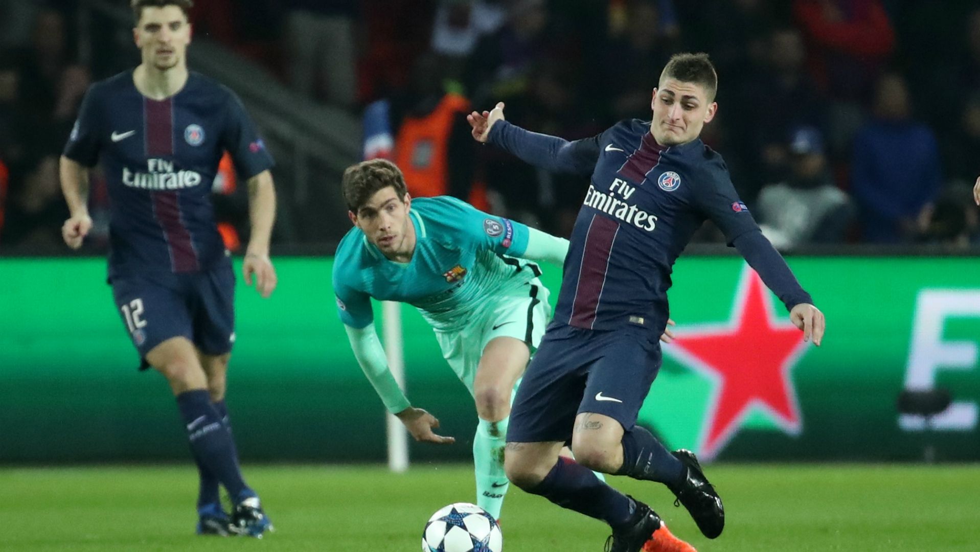 Marco Verratti, Sergi Roberto, Paris Saint-Germain - FC Barcelona, Champions League, 02142017