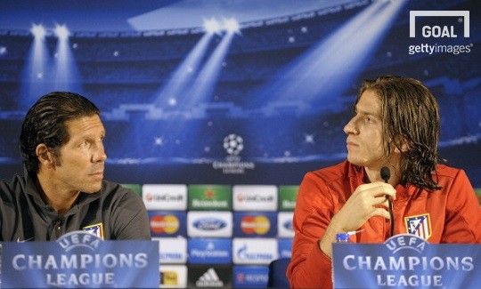 시메오네 감독(좌)과 필리페 루이스(우), 2013년 챔피언스리그 기자회견 사진. 사진=게티이미지