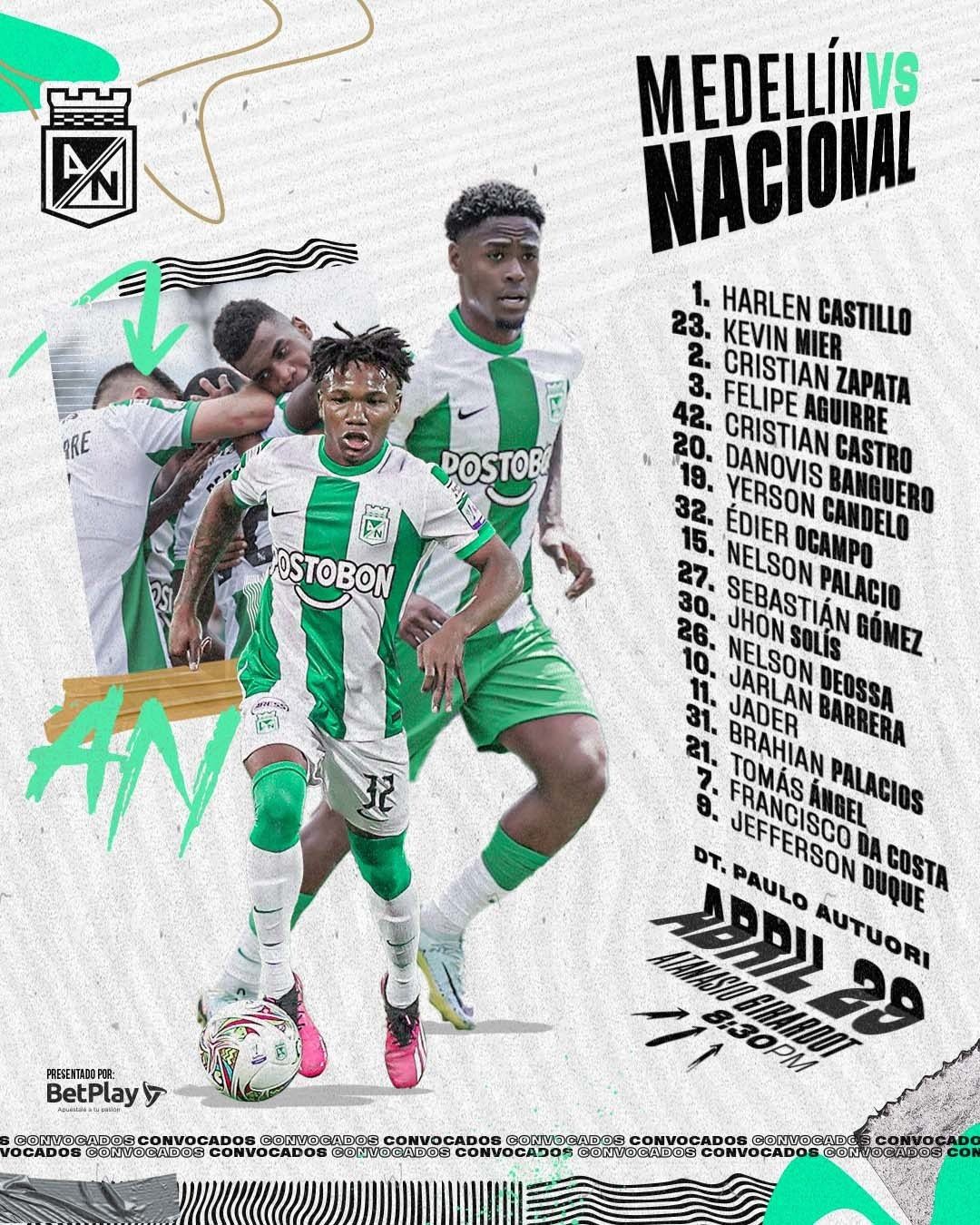 Convocados Atlético Nacional Fecha 17 Liga BetPlay 2023