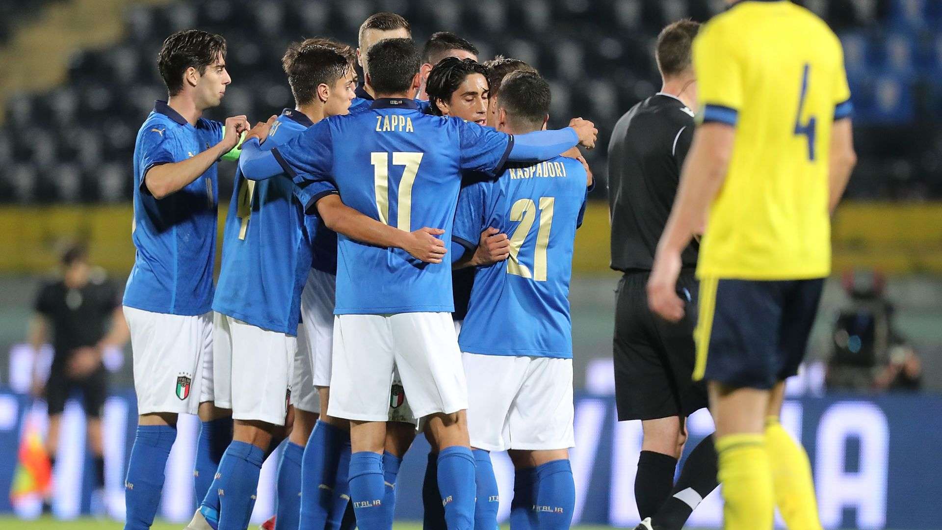 Italy U21 player celebrating Italy U21 Sweden U21 UEFA Euro Under 21 Qualifier