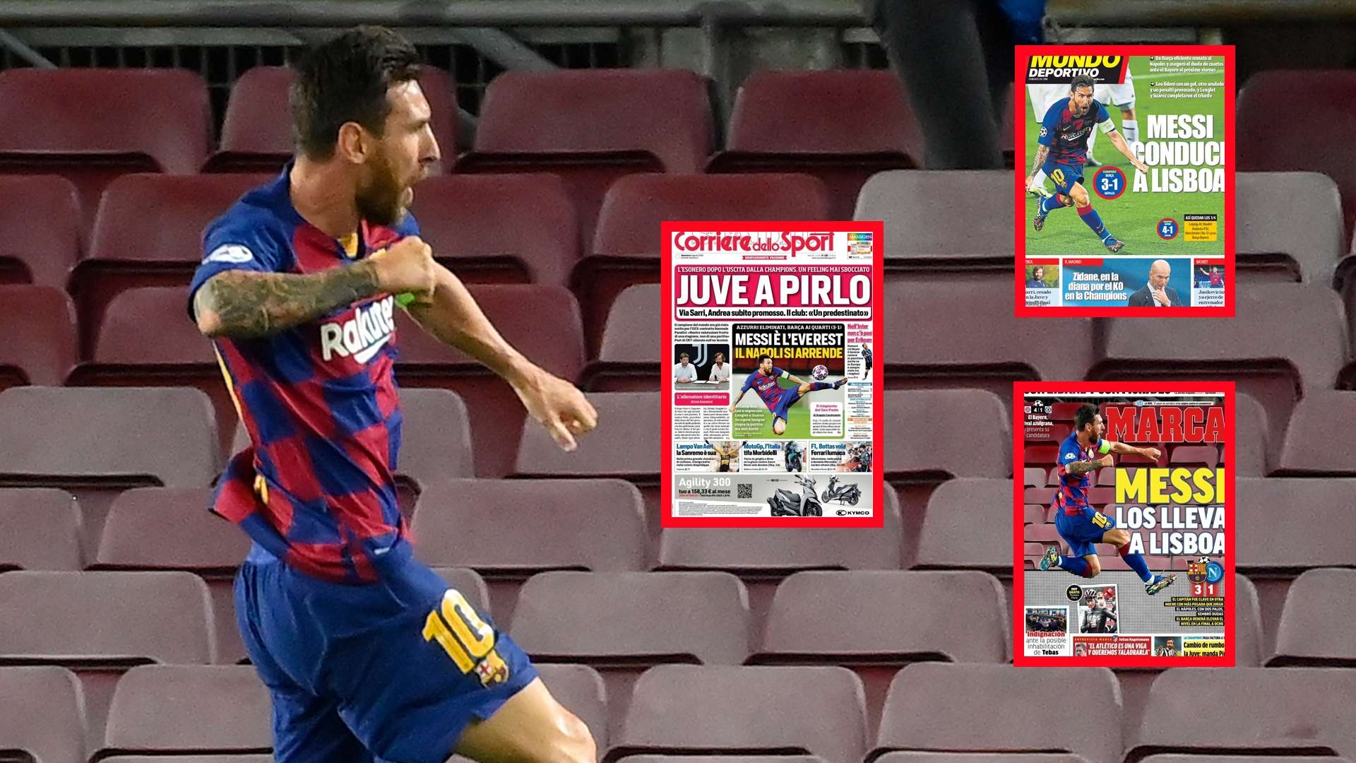 Messi, en las portadas tras el Barcelona vs. Nápoles