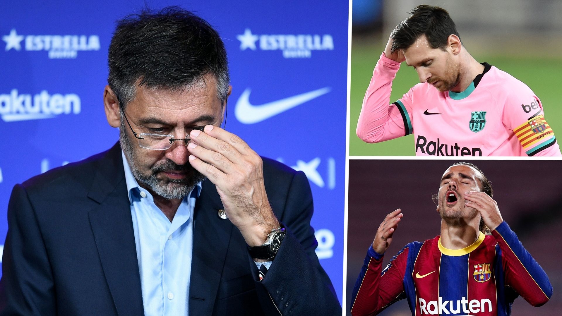 Josep Maria Bartomeu Lionel Messi Antoine Griezmann Barcelona 2020-21 GFX