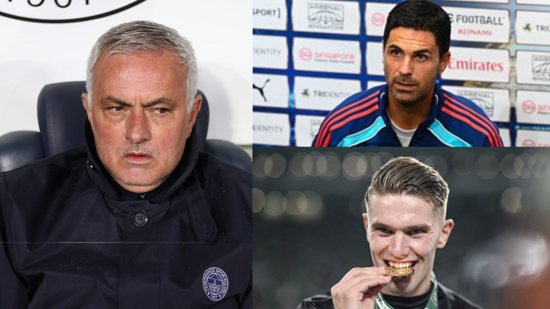 Jose Mourinho, Mikel Arteta, and Victor Gyokares