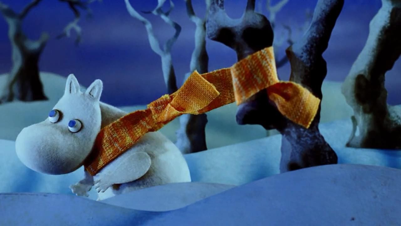 A beautifully animated scene from Moomins and the Winter Wonderland.